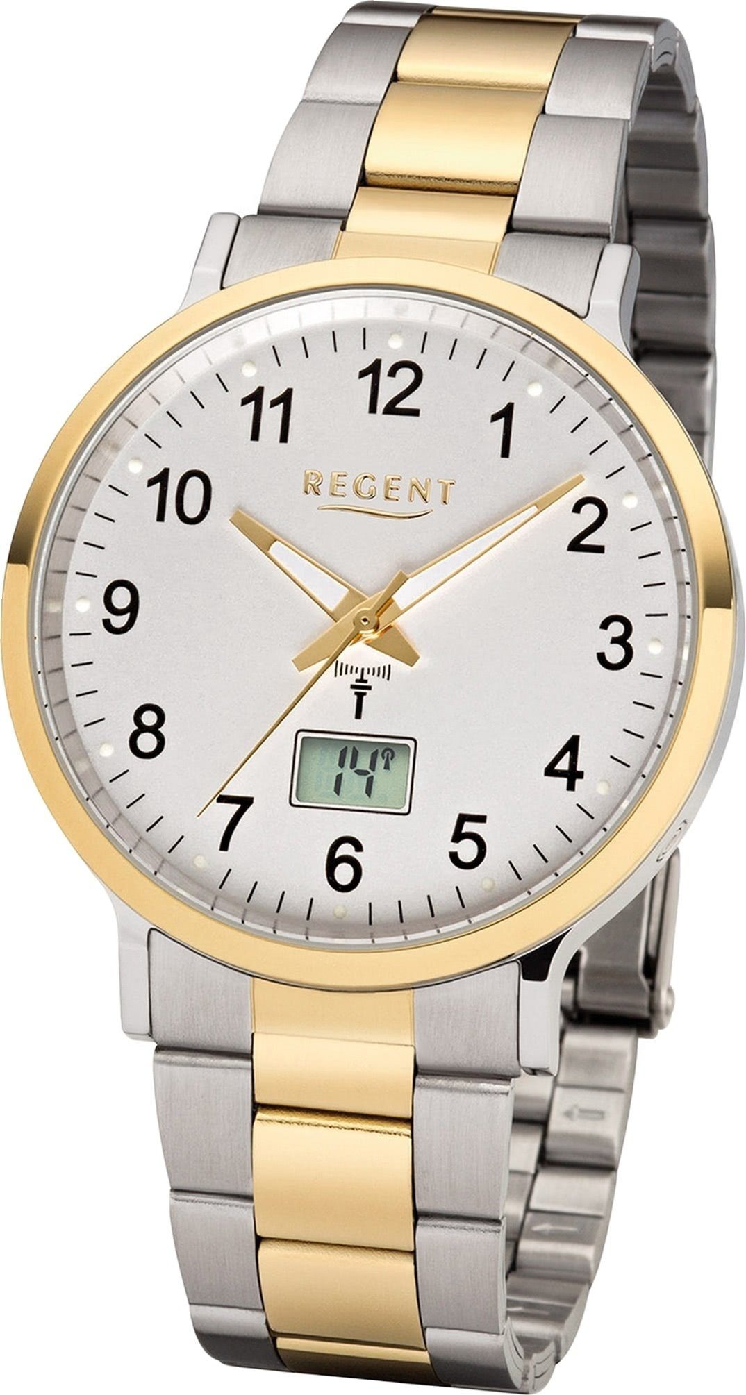 Regent Funkuhr (ca. Gehäuse rundes FR-245, 40mm), Uhr Metallarmband, Elegant-Style Herrenuhr mit Regent Metall Herren