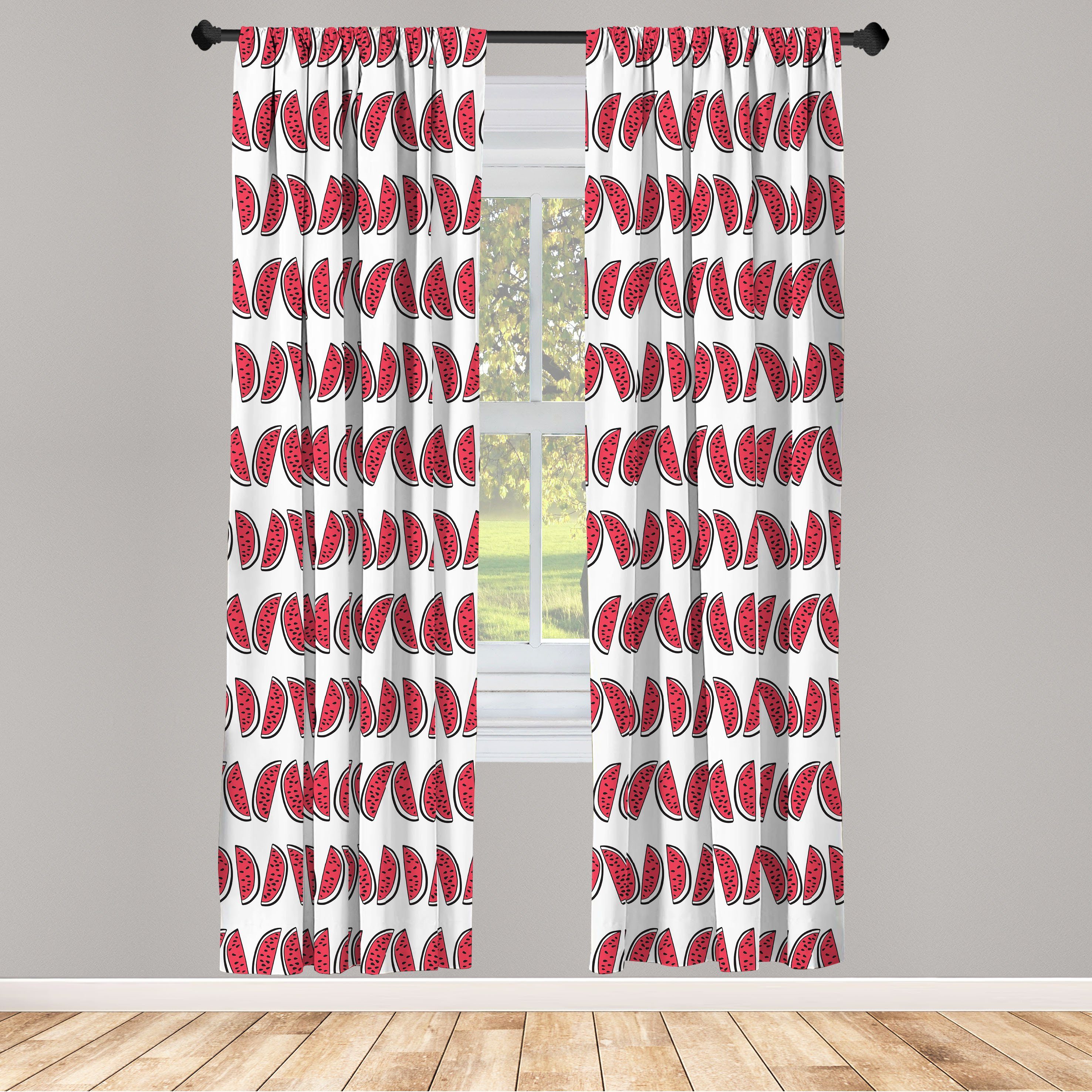 Gardine Vorhang für Wohnzimmer Schlafzimmer Dekor, Abakuhaus, Microfaser, Wassermelone Schmackhafte saftige Frucht Theme | Fertiggardinen
