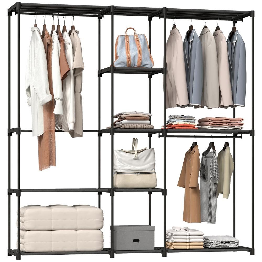 FELIXLEO Kleiderschrank Kleiderschrank offen 4 Stock 2 Wohnzimmer 182 x 43 x 185 cm Schwarz