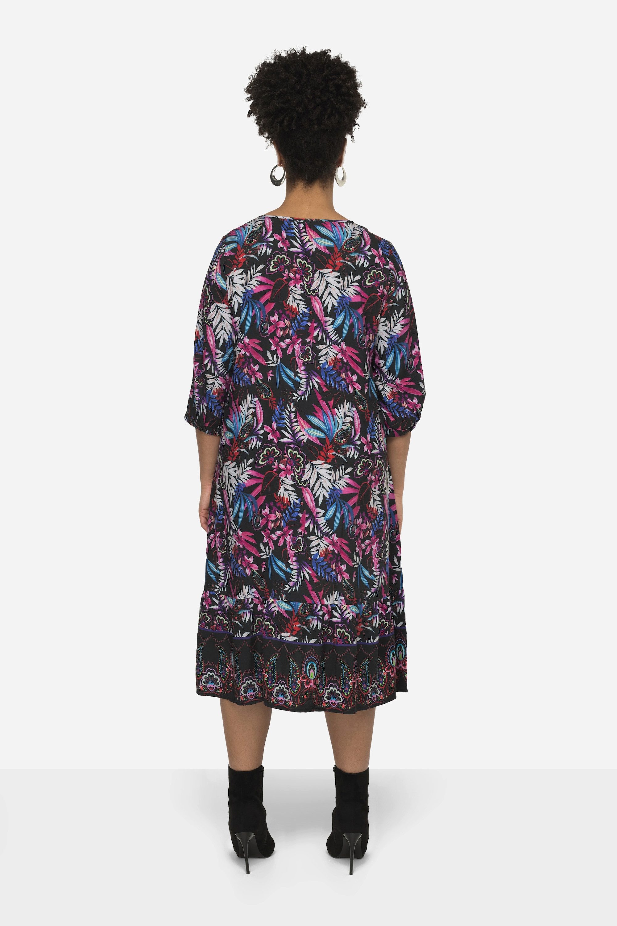 MIAMODA Jerseykleid Kleid A-Line Alloverdruck V-Ausschnitt 3/4-Ärmel