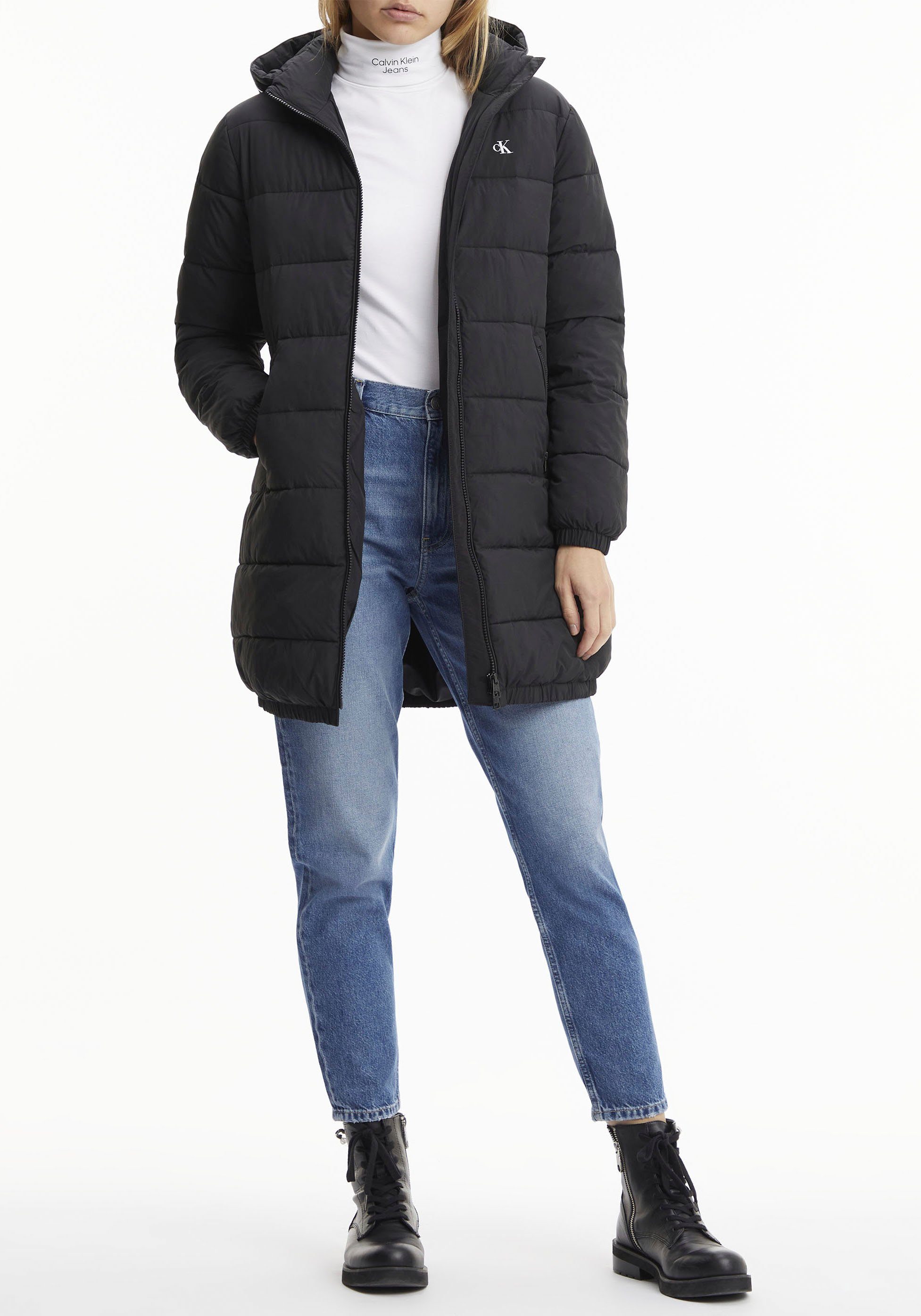Calvin Klein Jeans Steppmantel LOGO HOOD LW PADDED COAT mit  2-Wege-Reißverschluss