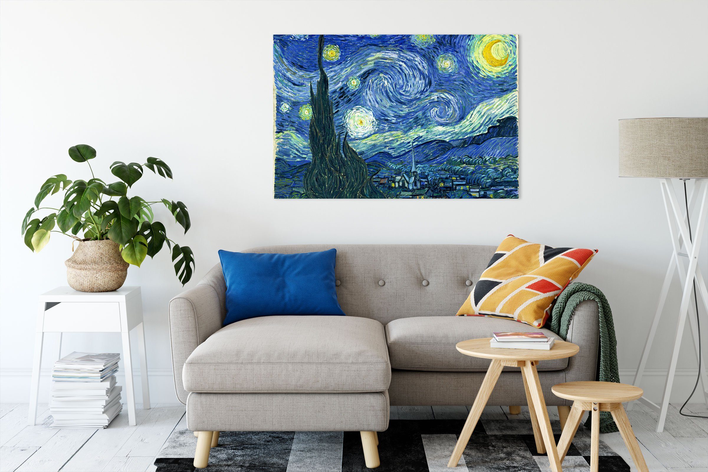 Zackenaufhänger Vincent - Sternennacht bespannt, Leinwandbild Gogh Gogh Van Pixxprint Die Sternennacht, inkl. Van Vincent (1 Die fertig Leinwandbild - St),