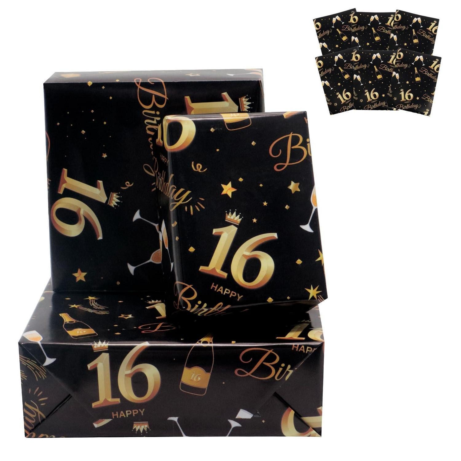 LuxusKollektion Geschenkpapier Geschenkpapier 16. Geburtstag Schwarz Gold 6 Bögen, (6St)