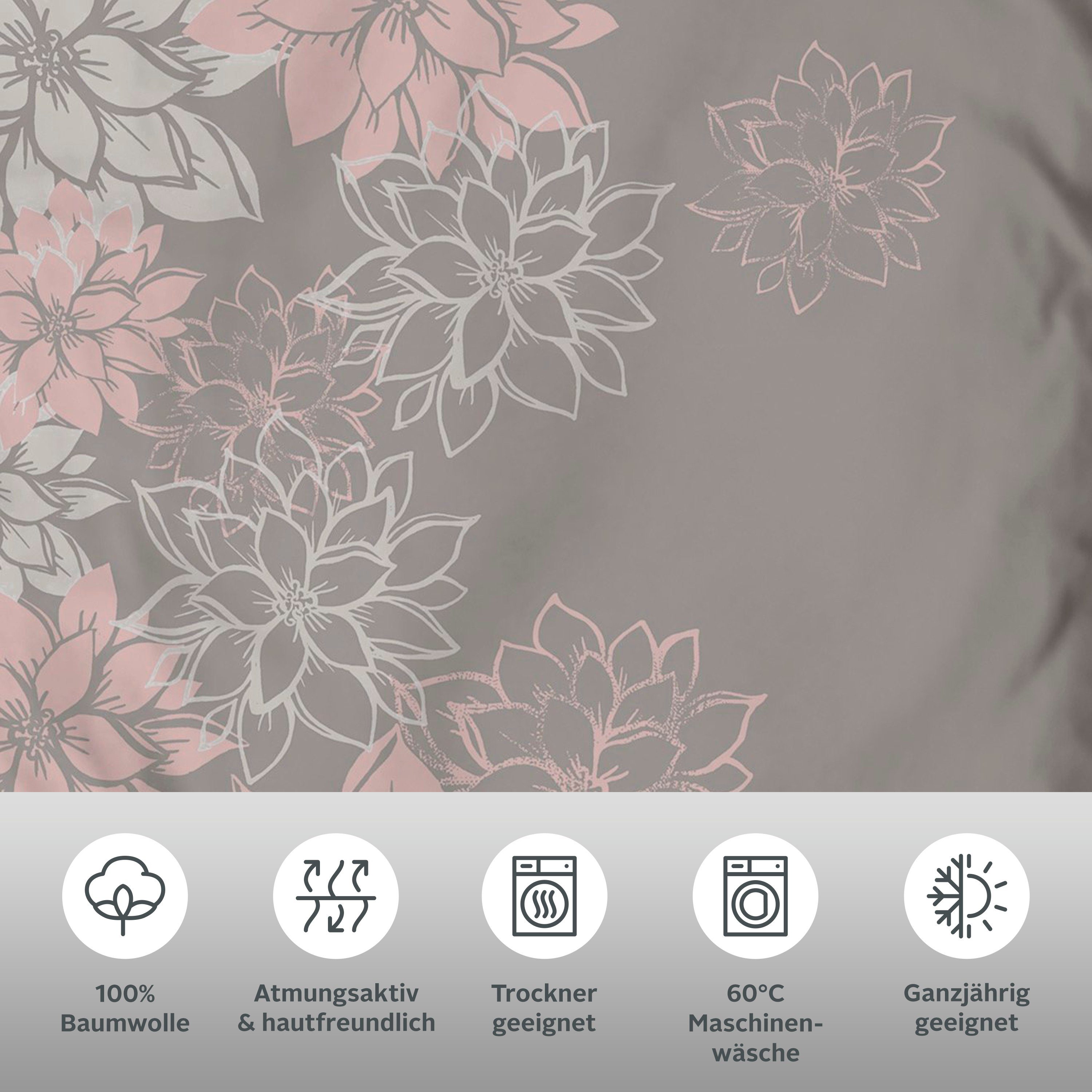 OTTO home Bettwäsche Susan in Gr. 135x200 oder 155x220 cm, Linon, 2 teilig, in verschiedenen Qualitäten, romantische Bettwäsche mit Blumen