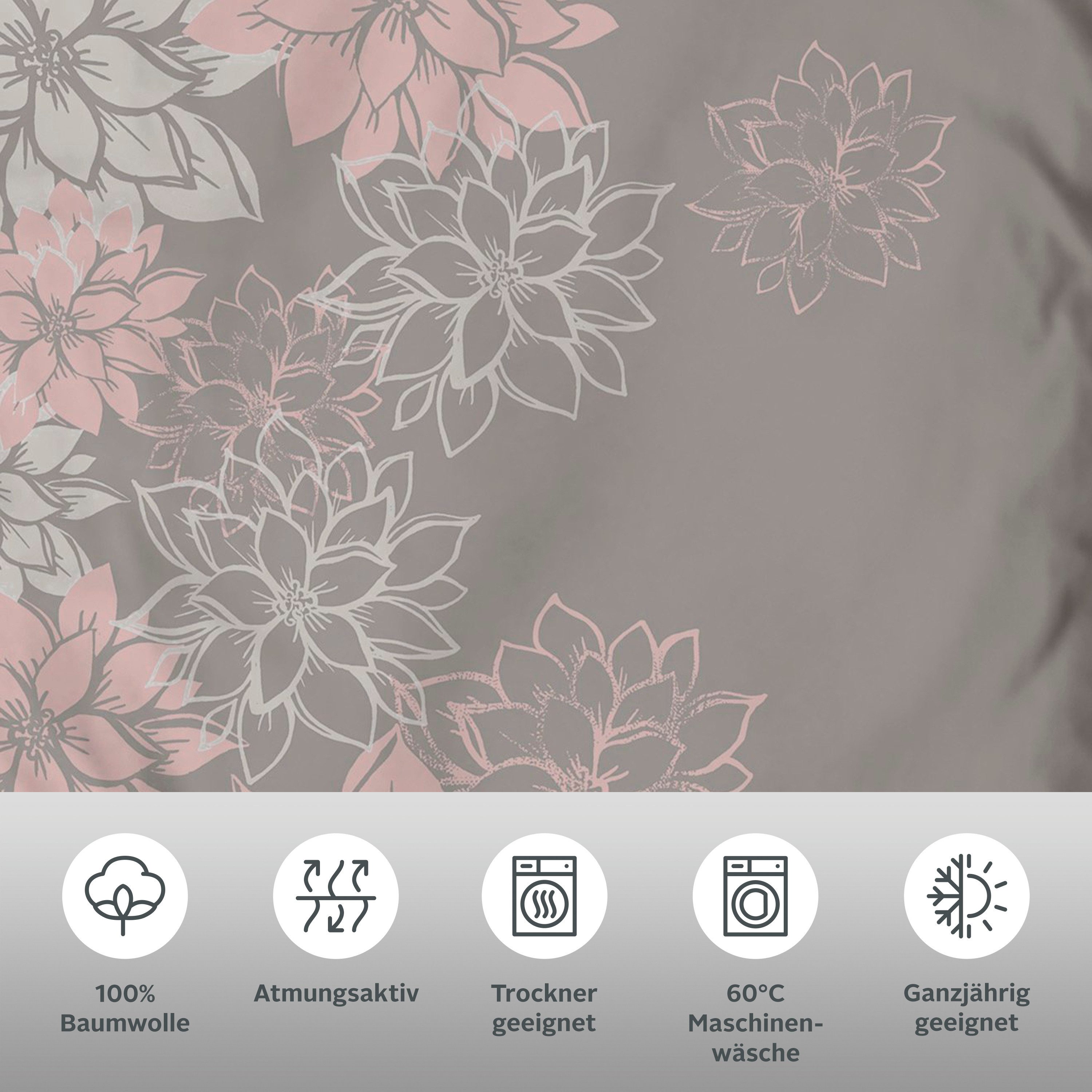 OTTO home Bettwäsche Susan in Gr. 135x200 oder 155x220 cm, Linon, 2 teilig, in verschiedenen Qualitäten, romantische Bettwäsche mit Blumen – Bild 3 von 5