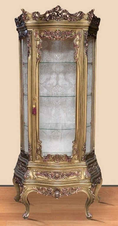 Casa Padrino Vitrine Barock Vitrine Antik Gold - Prunkvoller Barock Vitrinenschrank mit Glastür und Schublade - Handgefertigte Barock Wohnzimmer Möbel
