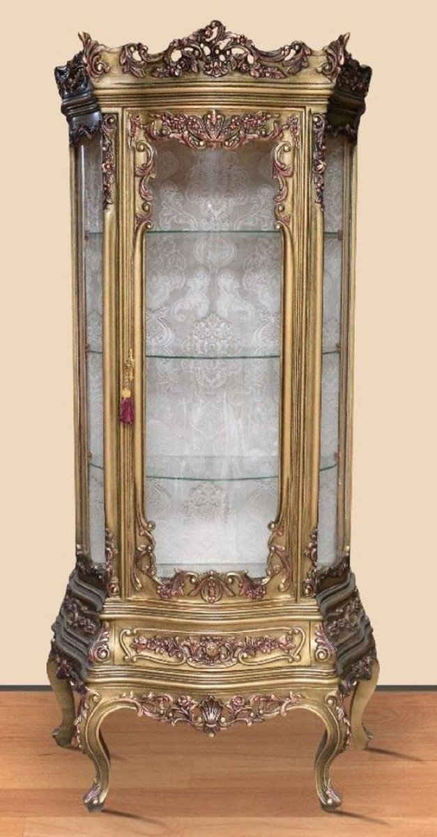 Casa Padrino Vitrine Barock Vitrine Antik Gold - Prunkvoller Barock Vitrinenschrank mit Glastür und Schublade - Handgefertigte Barock Wohnzimmer Меблі