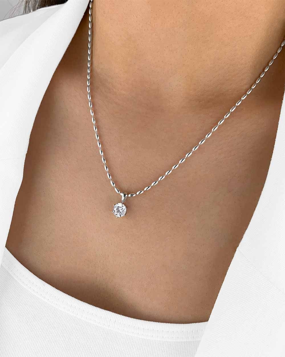 Kette mit Anhänger 'Rosabelle' Damen Halskette Silber 925 Silberperlen Solitäre Anhänger