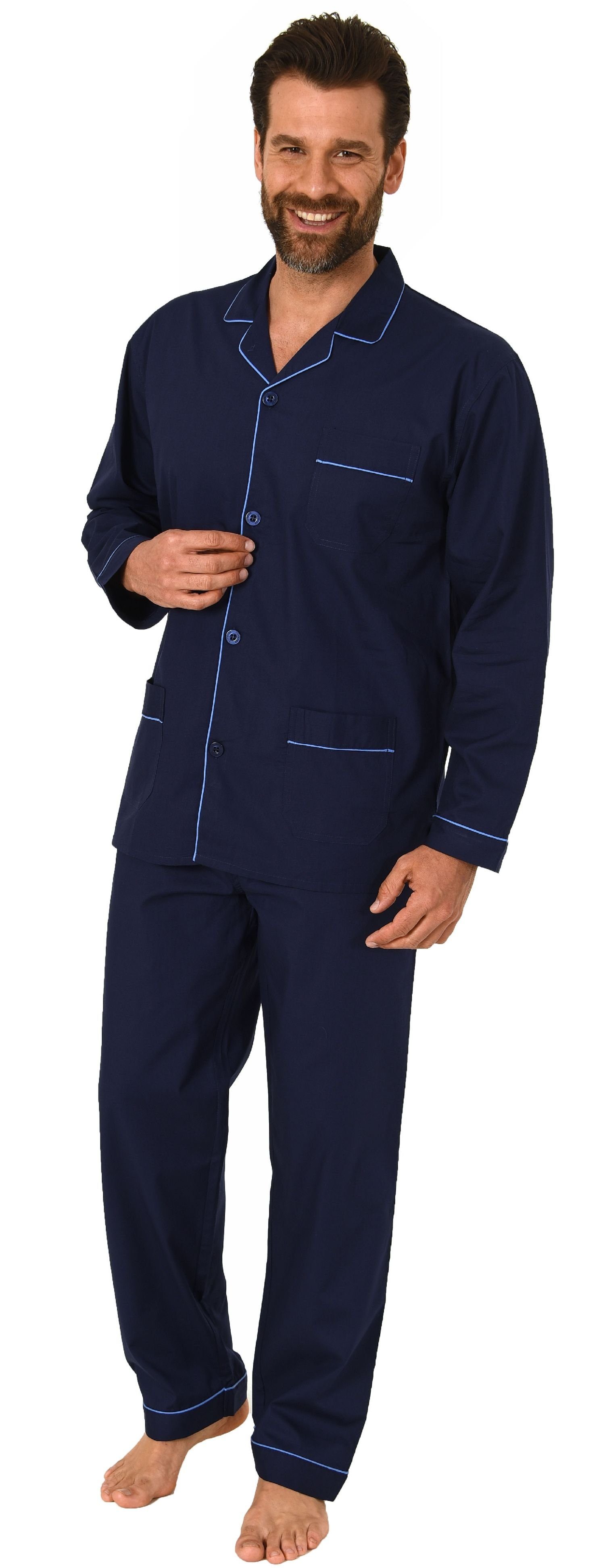 Normann Pyjama Klassischer Herren Pyjama gewebt mit durchknöpfbarem Obertei günstig online kaufen