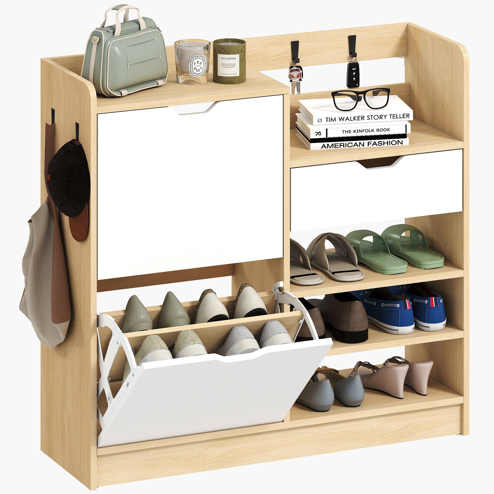 HOMCOM Schuhkipper Schuhschrank Schmal mit 2 günstig online kaufen