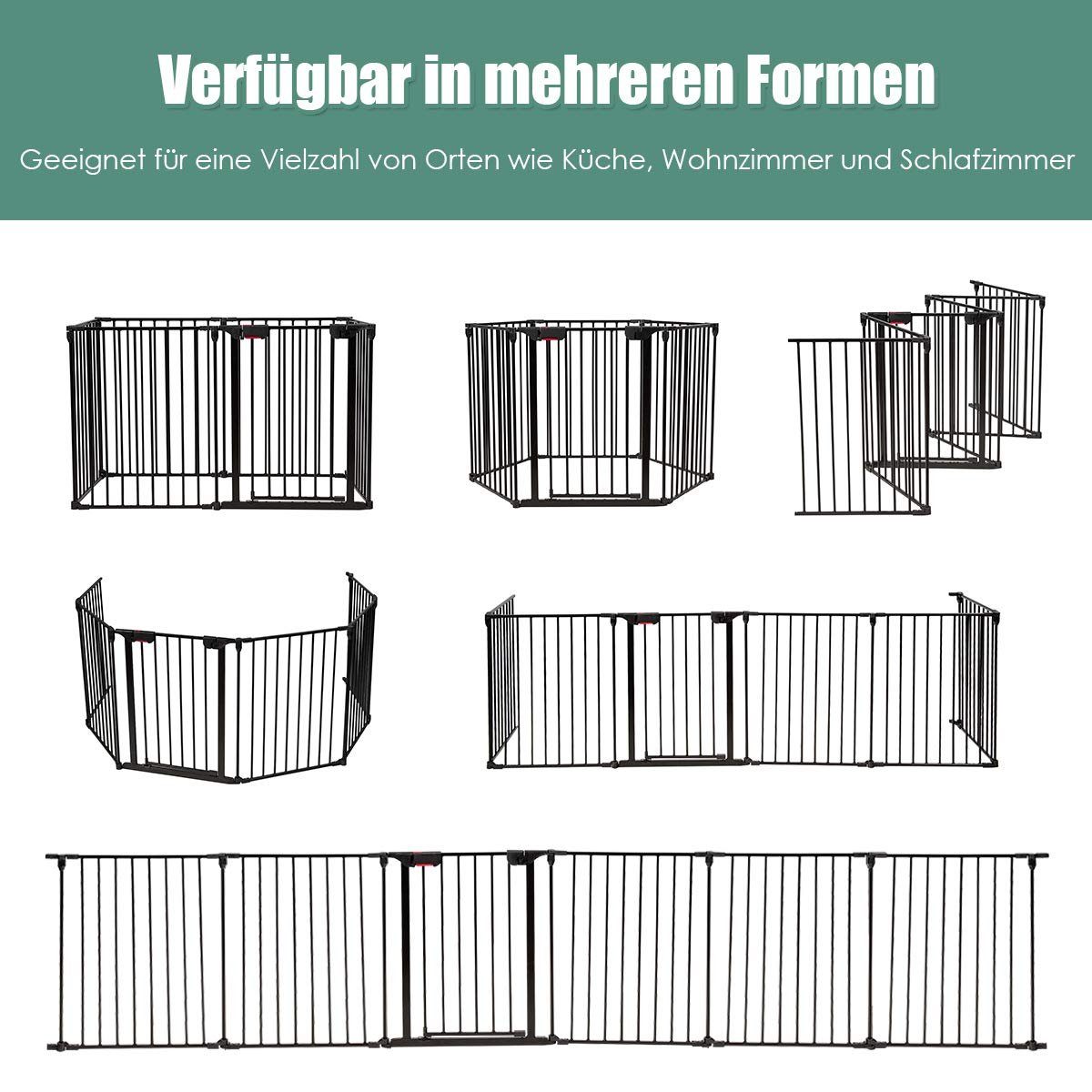 COSTWAY Kamingitter, klappbar, mit Sicherheitstür & Wandhalterung
