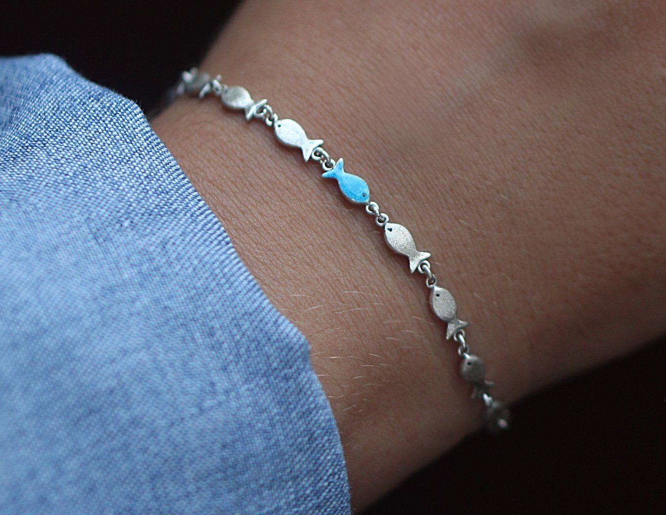 Villa Sorgenfrei Schmuckmanufaktur Silberarmband Armband Gegen den Strom 925 Silber und Türkis Blau (1-tlg)