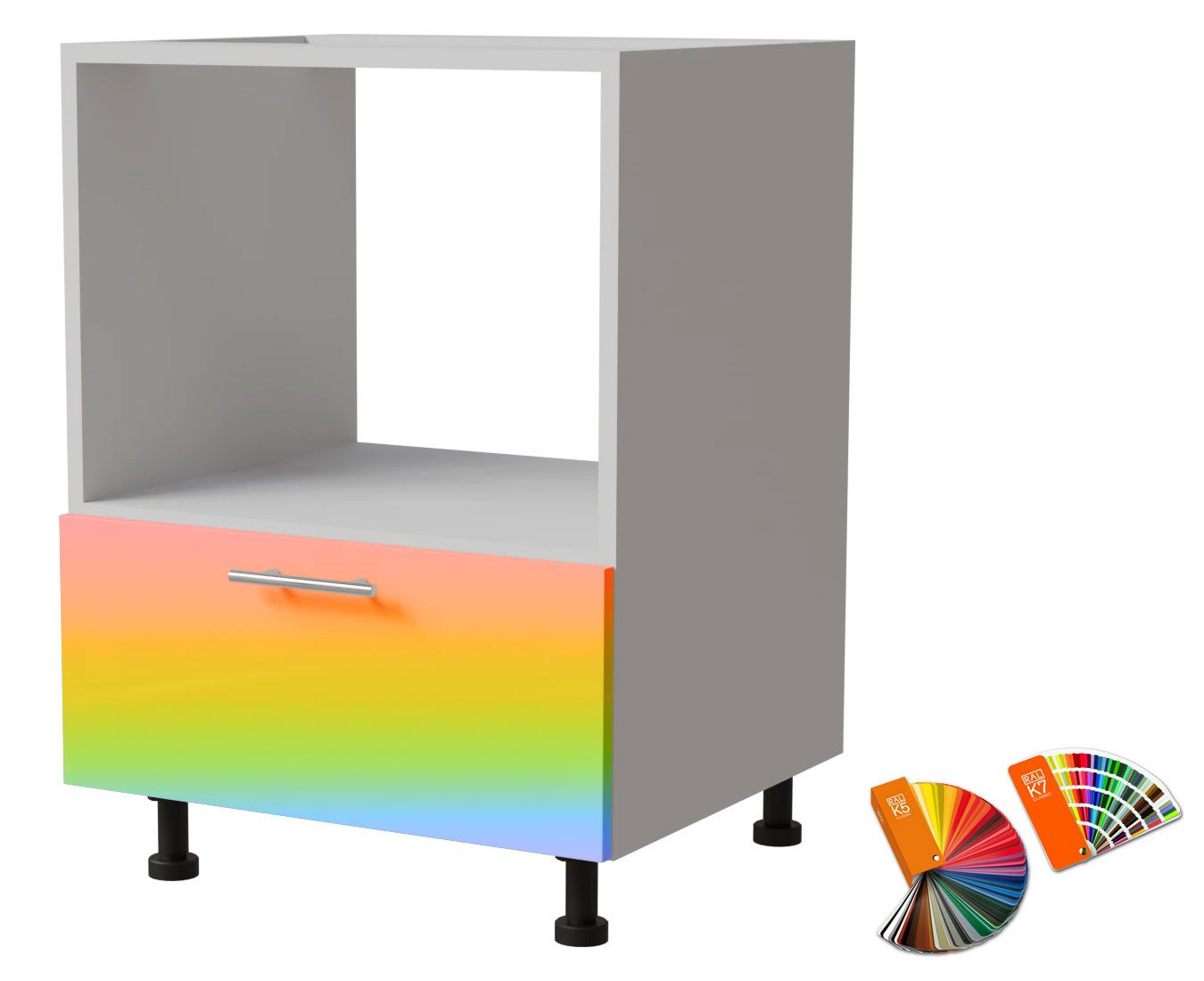 Feldmann-Wohnen Ofenumbauschrank Brerra (1 Gerätefach für Kompaktöfen, 1 Schublade, HETTICH Vollauszug, 1-St., moderne Optik, lackierte Fronten, Soft-Close, D11K/60/Kompakt) RAL Wunschfarbe (K5/K7) / Weiß Matt