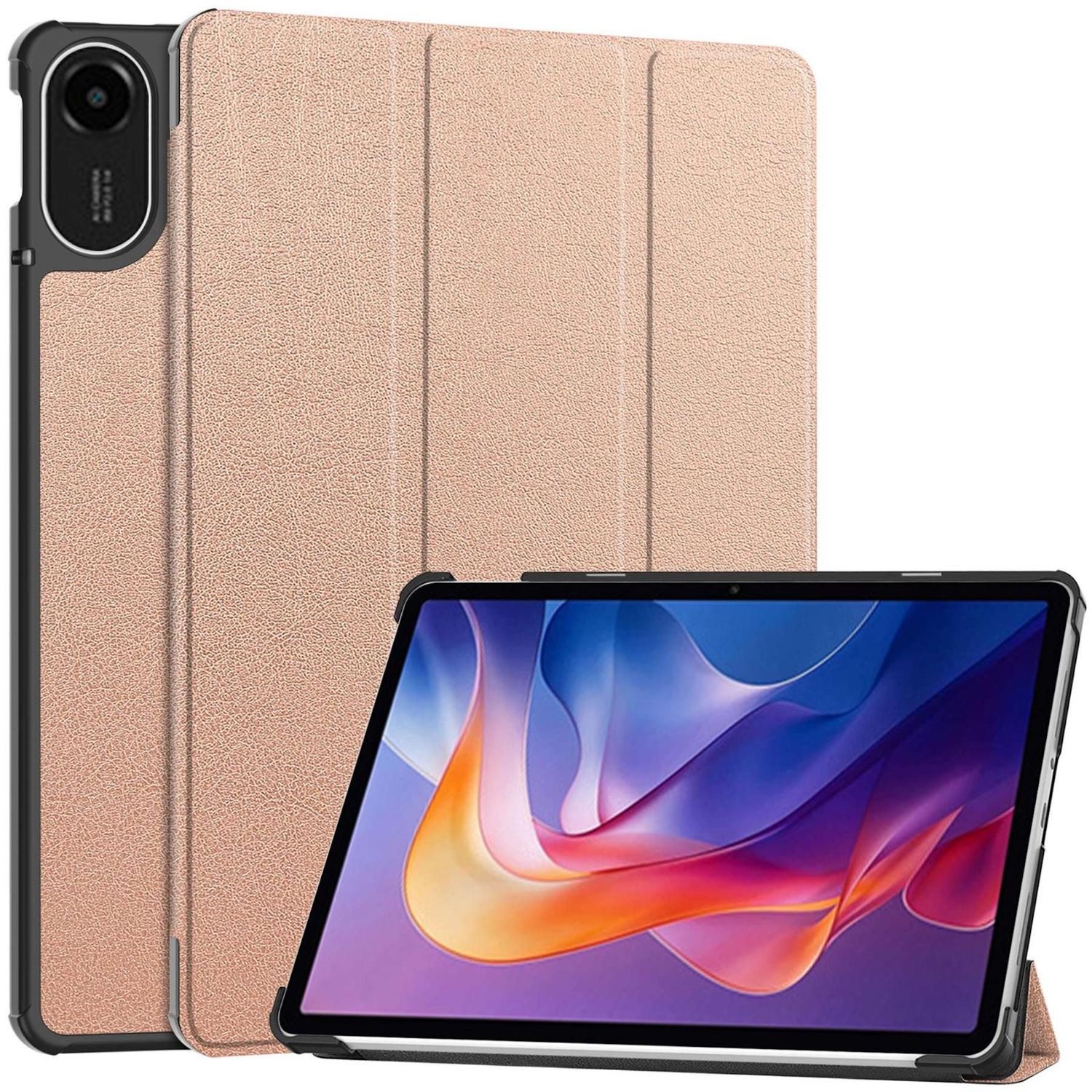 Wigento Tablet-Hülle Für Xiaomi Redmi Pad 2 4G 11 Zoll 2025 3folt Wake UP Tasche Rose Gold, 3-Fach Halterung, Kratzfest, Leicht