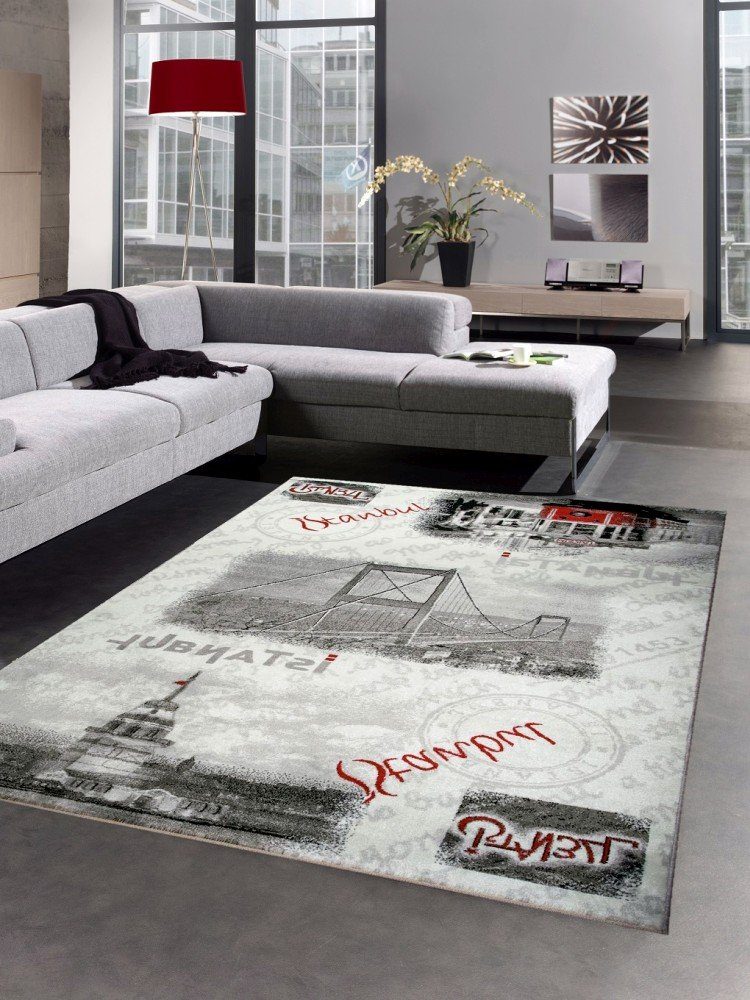 Teppich Designer Teppich Kurzflorteppich Istanbul Motiv grau schwarz, Carpetia, rechteckig, Höhe: 11 mm