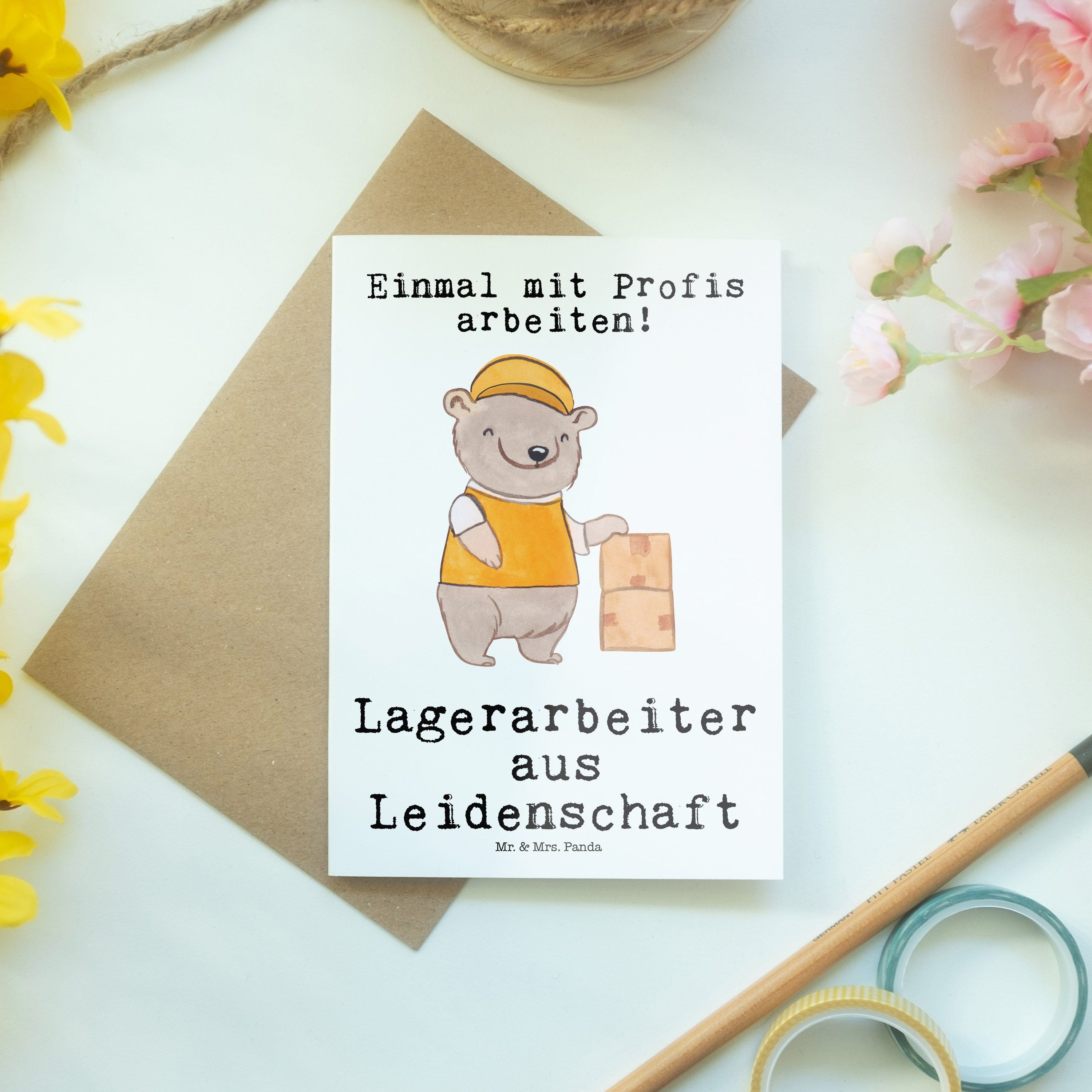 Mr. & Mrs. Panda Grußkarte Lagerarbeiter - Hochzeits Weiß - Leidenschaft aus Geschenk, Schenken