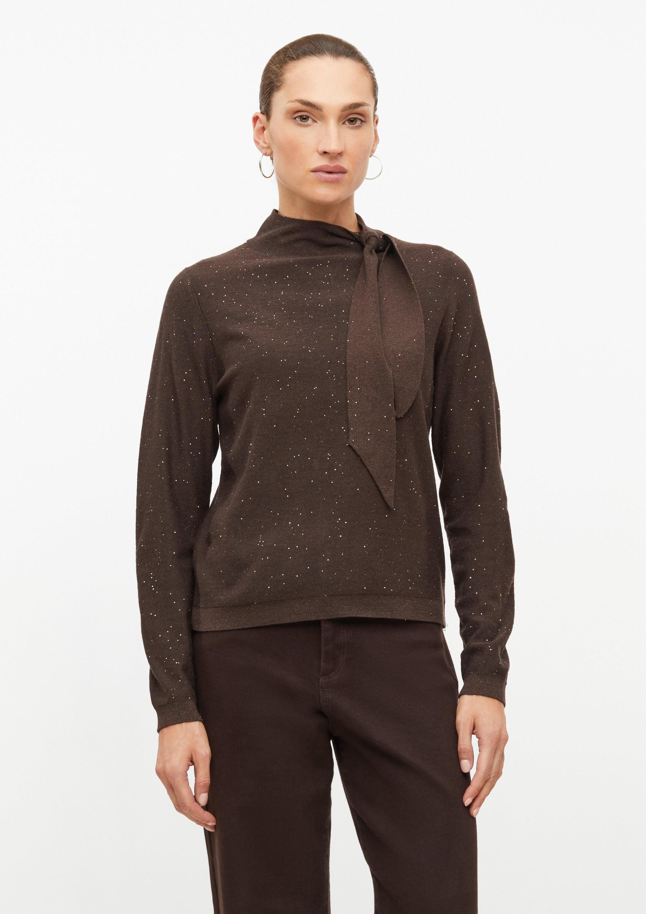 s.Oliver Longpullover Strickpullover Feinstrickpullover mit Pailletten und Schluppe
