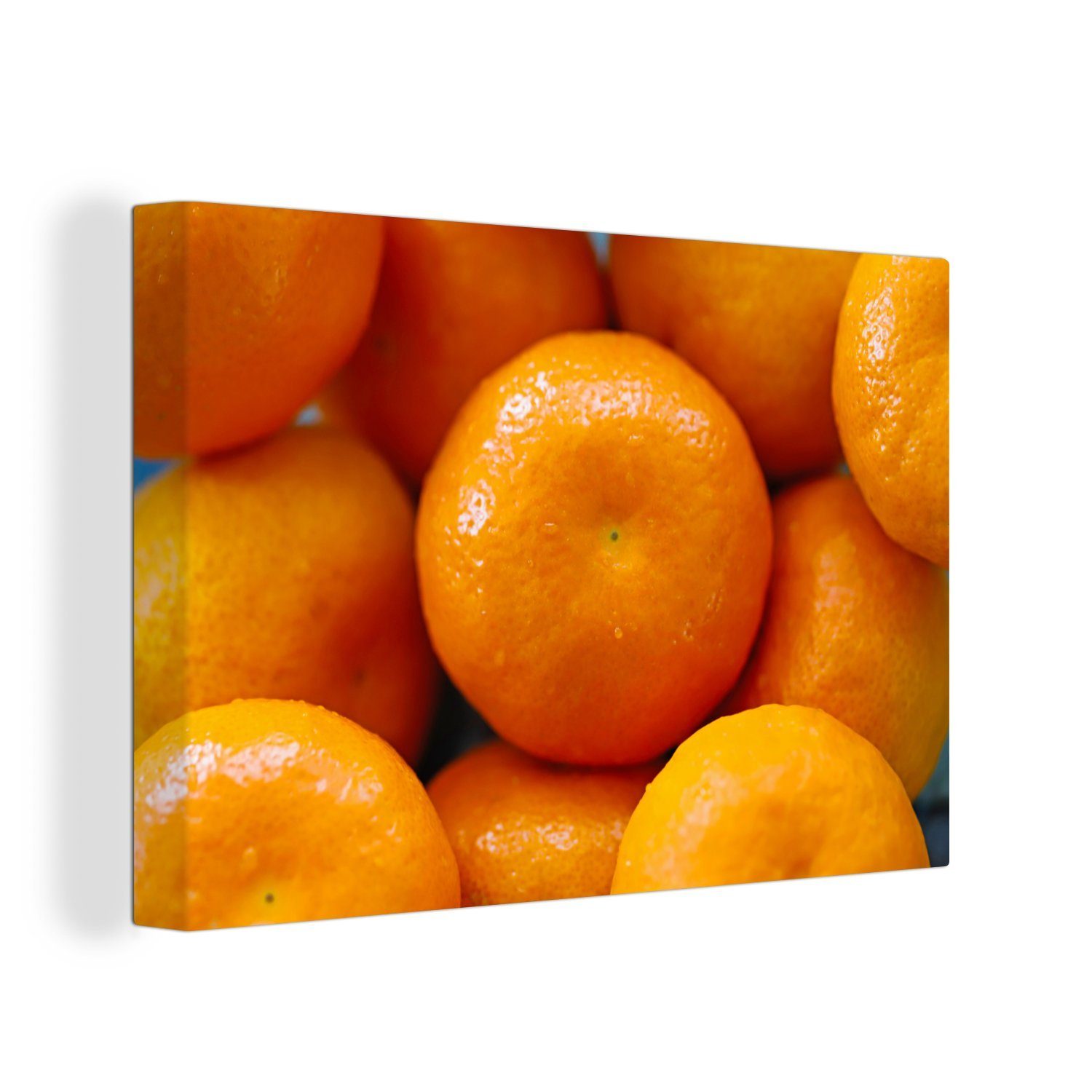 OneMillionCanvasses® Leinwandbild Glänzende Mandarinen auf einem Haufen, (1 St), Wandbild Leinwandbilder, Aufhängefertig, Wanddeko, 30x20 cm