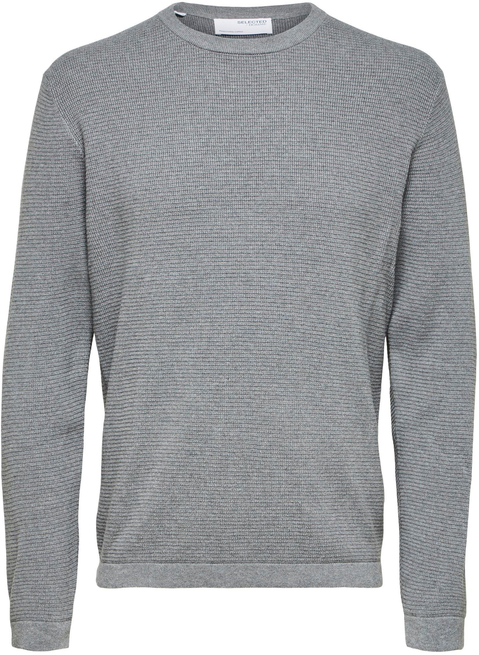 SELECTED HOMME NECK Rundhalspullover Melange Medium KNIT ROCKS Grey CREW