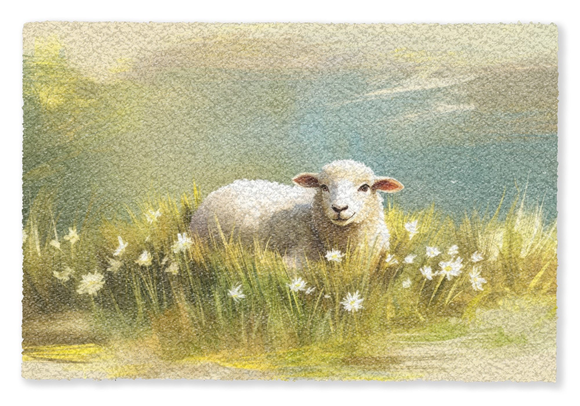 MuchoWow Fußmatte Schafe - Wiese - Grün, Rechteckig, innen Schmutzfangmatte, Tür, Schmutzfänger Flur, Teppich, 60x40 cm