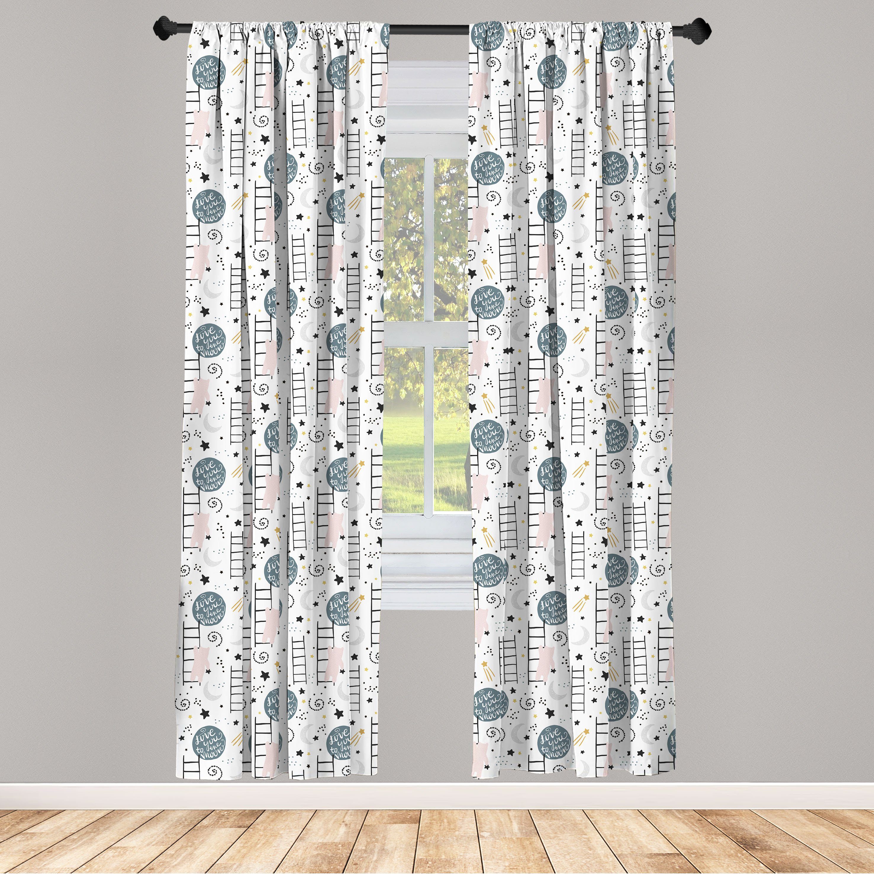 Gardine Vorhang für Wohnzimmer Schlafzimmer Dekor, Abakuhaus, Microfaser, skandinavisch Bär und Sterne Cartoon