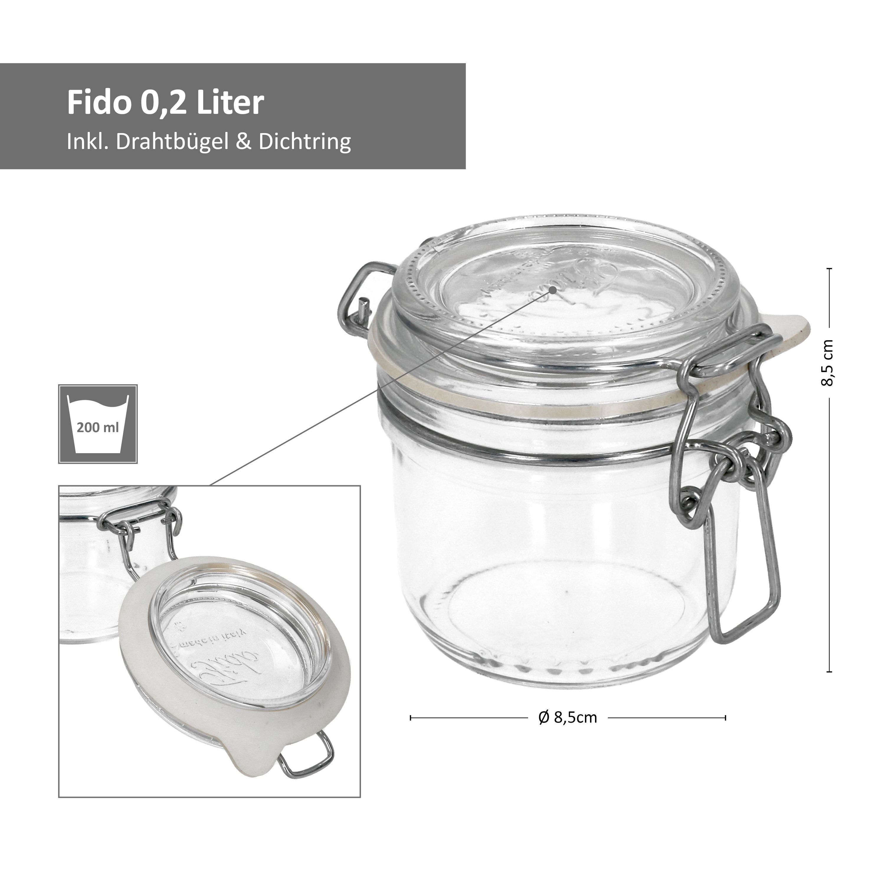 Set 0,2L Fido Bormioli Küchenmaschine, Joghurtglas Glas Rezeptheft Rocco Vorratsglas mit 8er