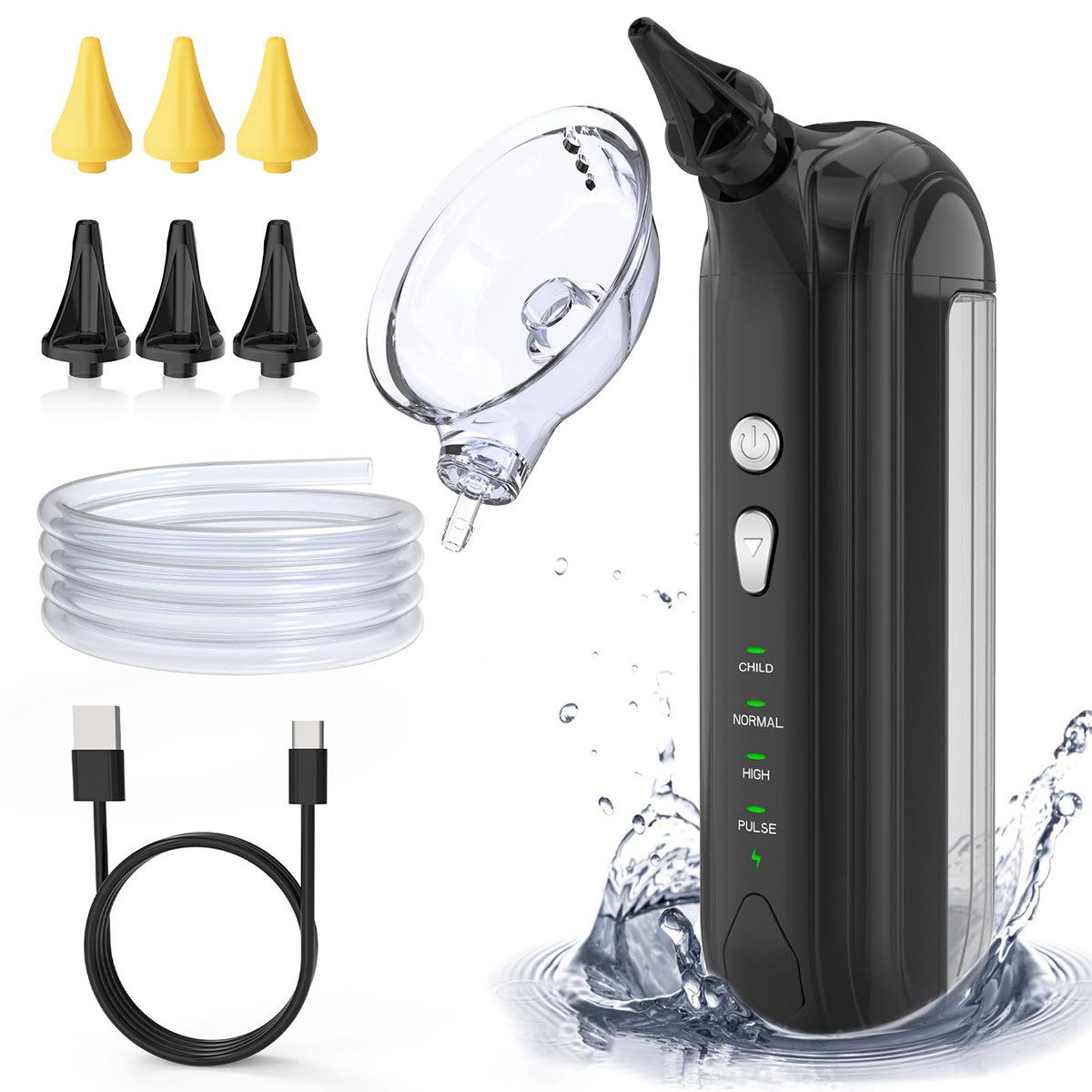 MOPUEA Ohrenreiniger Wasserbetriebener Elektrisches Ohrreinigungsset mit 4 Druckmodi Sicher, Elektrisches Ohrenreinigungssystem mit umfassendem Zubehör für sichere Reinigung., Ohrensystem mit ergonomischer Ohrmuschel und 4 Druckmodi., IPX7 wasserdicht, kinderfreundliche Modi und 60 Tage Betriebsdauer.