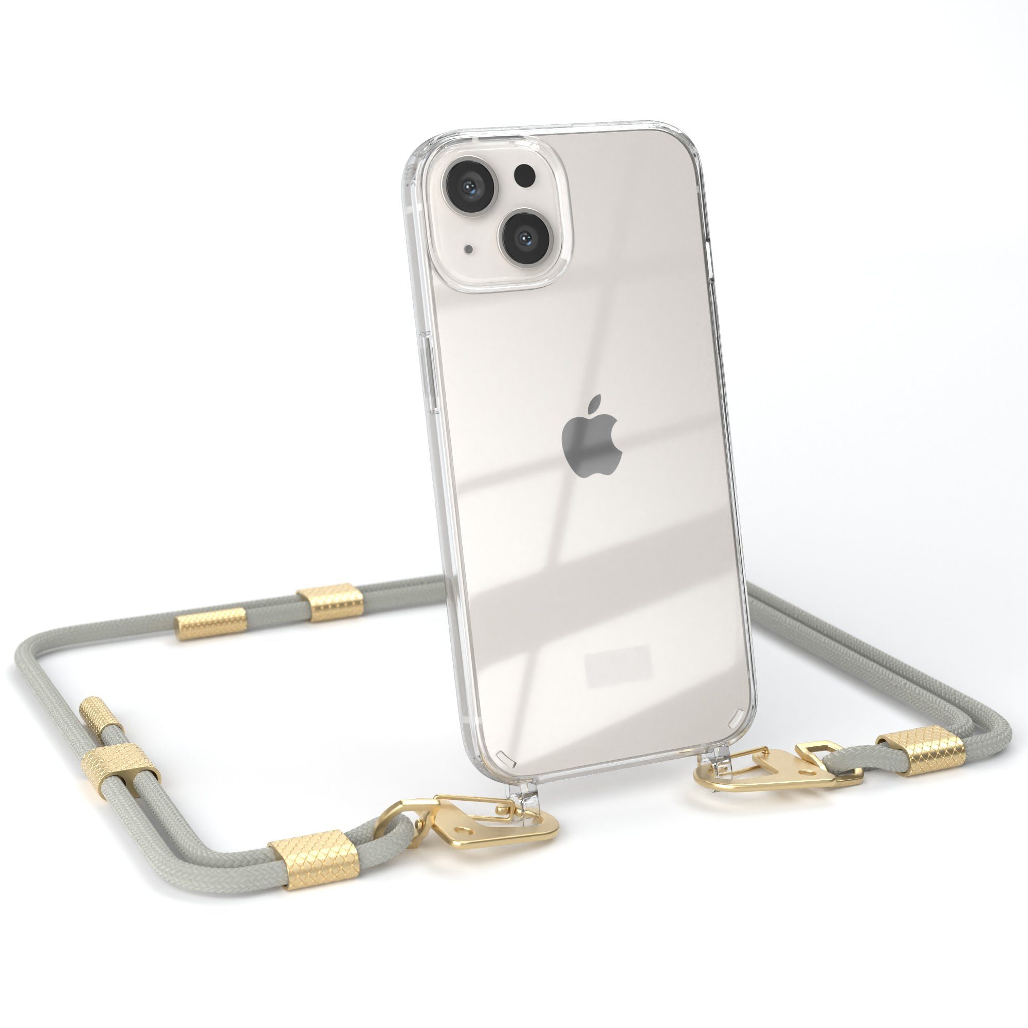 EAZY CASE Handykette Silikonhülle mit runder Kette für Apple iPhone 13 6,1 Zoll, Schutzhülle zum Umhängen Handyhülle mit Umhängeband Schwarz Grau Taupe