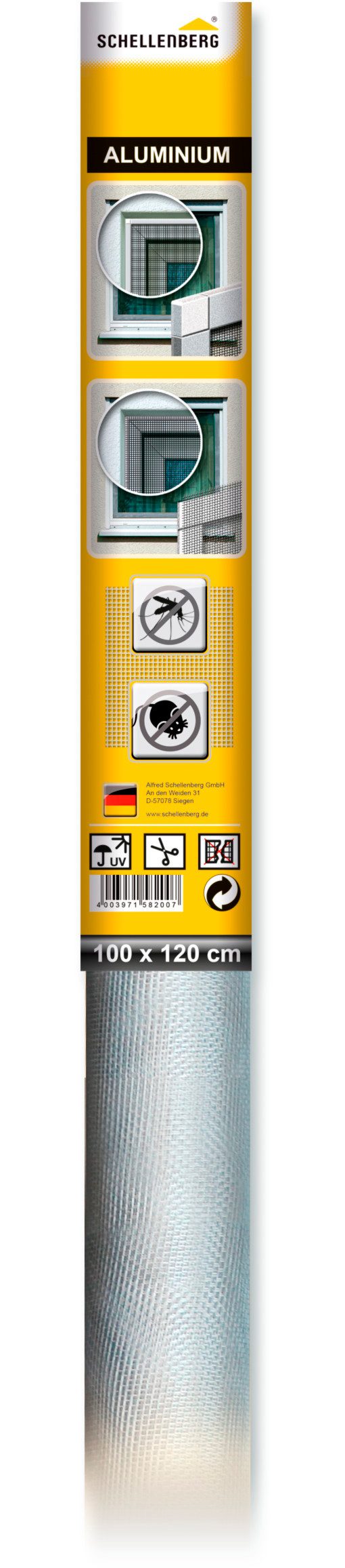 SCHELLENBERG Fliegengitter-Gewebe aus Aluminium, Insektenschutz Rolle, (Packung, 1-St), zum selbst zuschneiden, 100 x 120 cm und 100 x 250 cm