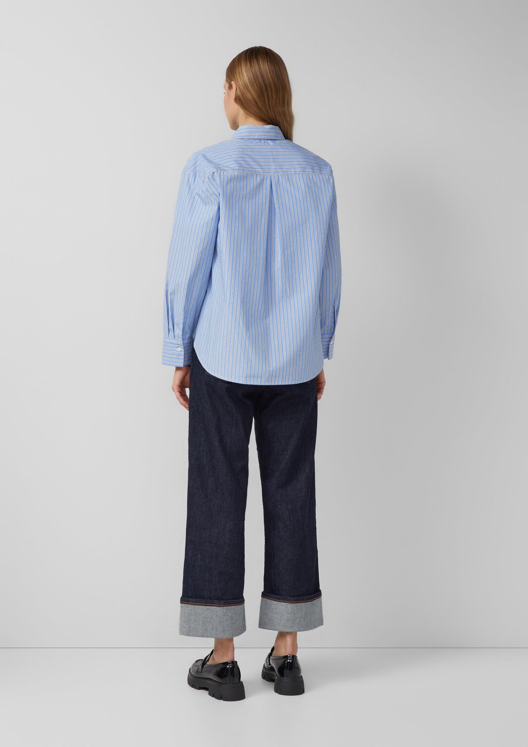 s.Oliver Langarmbluse Bluse Hemdbluse im Relaxed Fit mit Streifen und Schmucksteinen