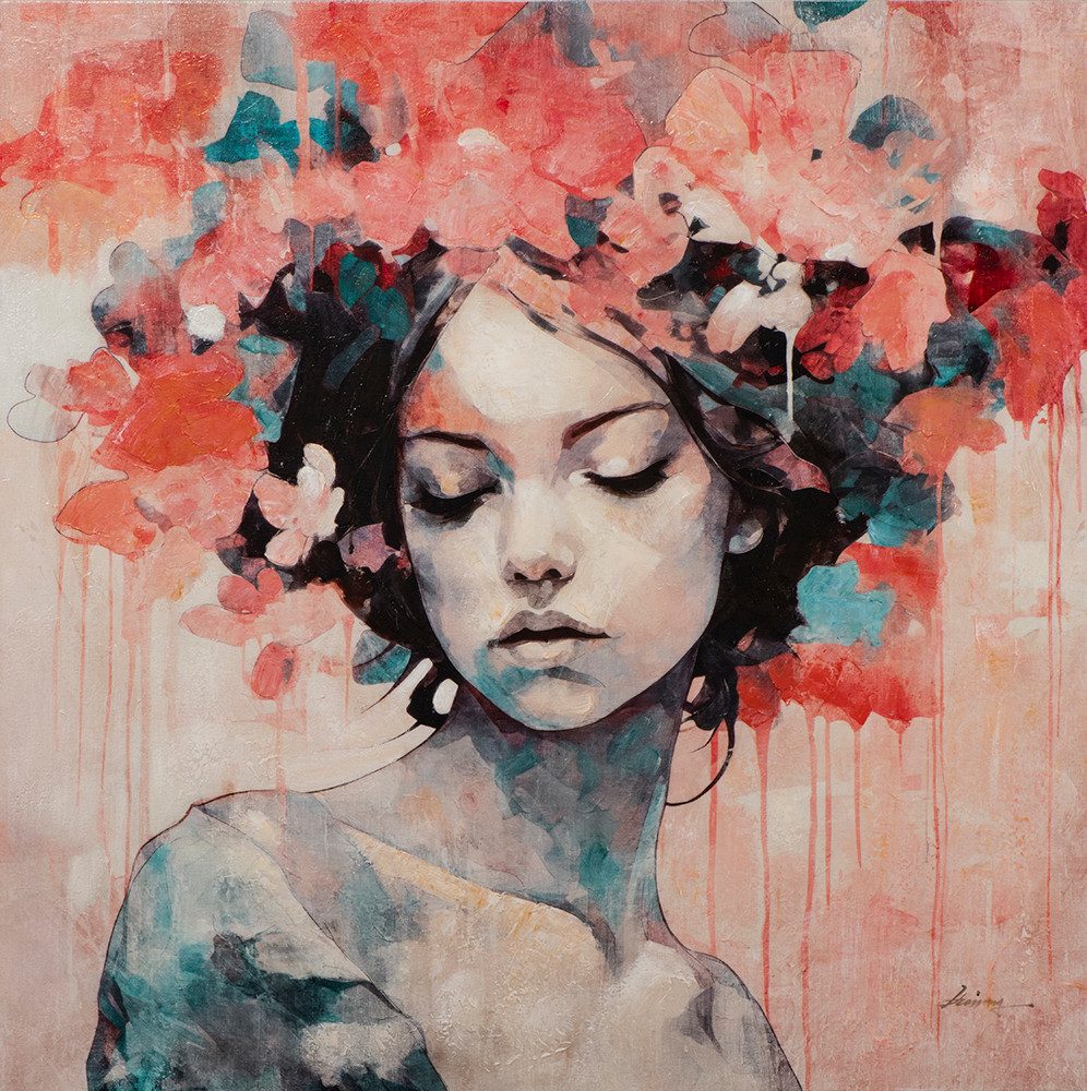 ArtUniverse Gemälde Zarte Schönheit Menschenmotiv Grau 100 x 100 cm, Menschenmotiv
