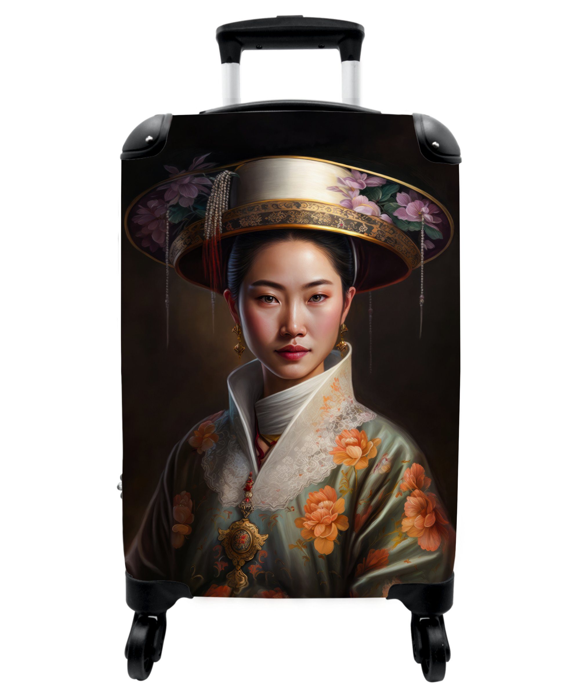 NoBoringSuitcases.com© Handgepäckkoffer 55x35x20cm Rollen Trolley - Blumen Kleine - 4 - Rollen, Rollkoffer Handgepäck mit Porträt, Reisekoffer Cabin Asiatisch Frauen 4 