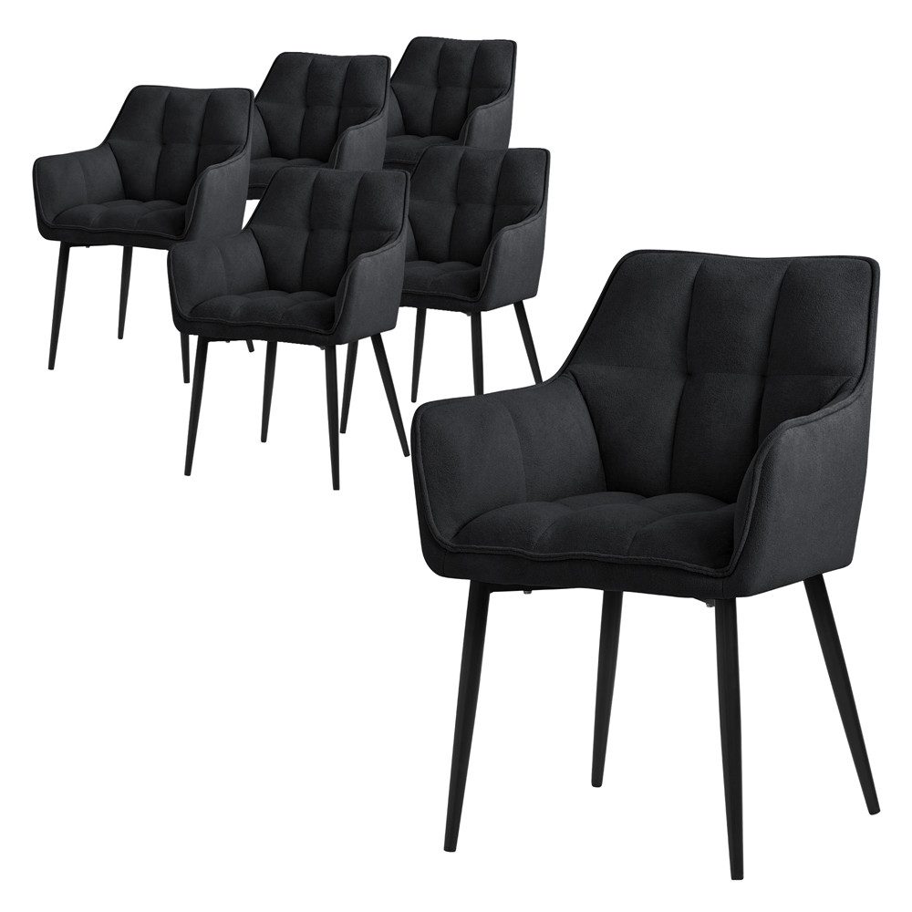 ML-DESIGN Polsterstuhl Esszimmerstuhl mit dickem gepolsterter Sitz Rücken- und Armlehnen (6 St), Wohnzimmerstuhl aus Frotteestoff Schwarz Loungesessel Küchenstuhl
