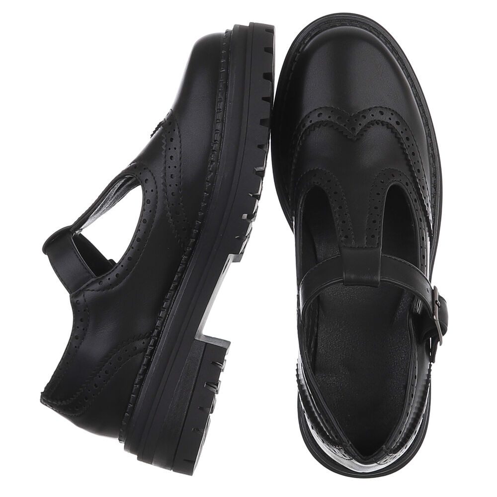 Ital-Design Damen Mary Jane Halbschuh mit Profilsohle Plateaupumps (91849589) Blockabsatz Schnür- & Riemchenpumps in Schwarz