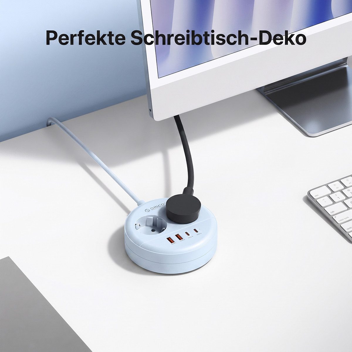 ORICO Steckdose Runde Steckdosenleiste mit USB-C PD 20W, 2 Steckdosen & 4 USB (2× USB-C), 1-St., 1,5 m Kabel, Wandmontage & Sicherheitsverschluss, 2500W für Bür – Bild 3 von 5