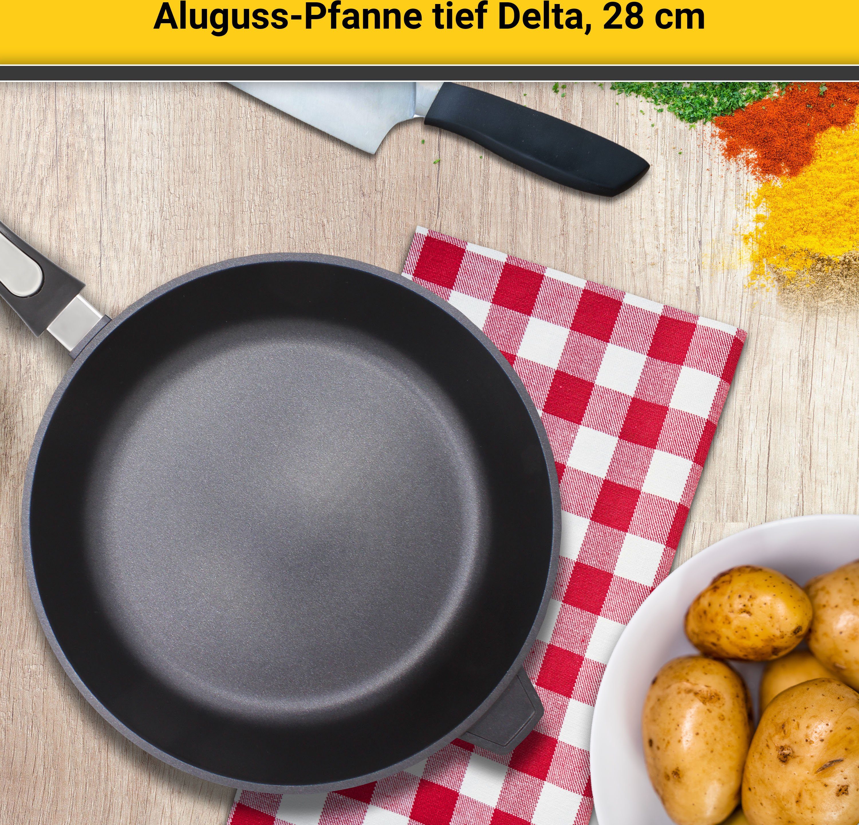 Krüger Bratpfanne Aluguss Pfanne tief DELTA, Aluminiumguss (1-tlg), für Induktions-Kochfelder geeignet, tiefe Ausführung