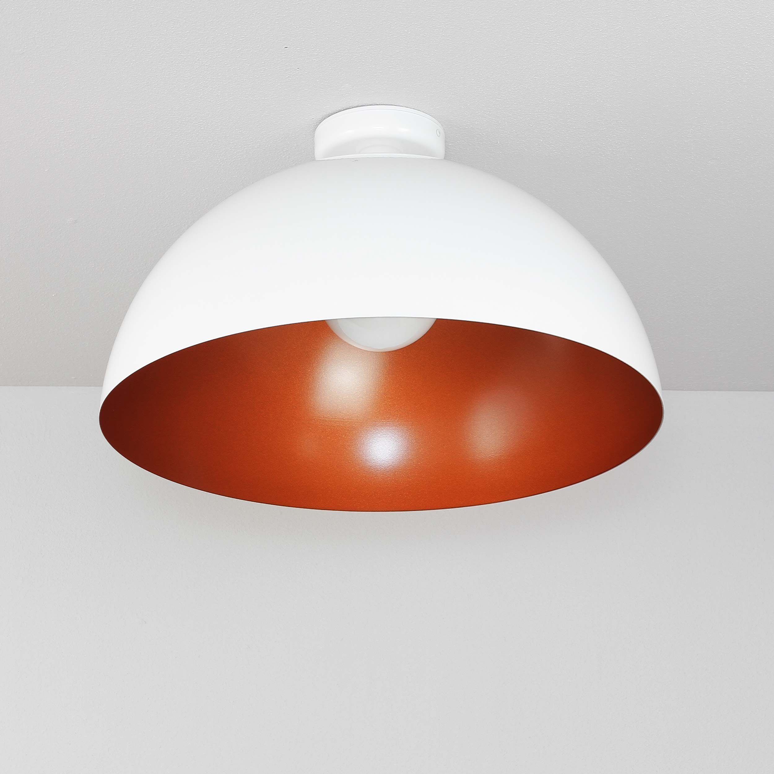 Industrie Licht-Erlebnisse cm Orange Deckenlampe Design HEMISPHERE, ohne Weiß E27 50 Metall Ø Leuchtmittel, Deckenleuchte