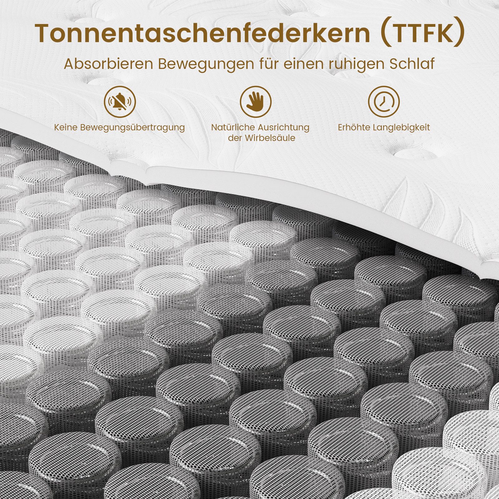 Taschenfederkernmatratze 7-Zonen Matratze, H3-Mittelfest, EU-Qualitätszertifizierung, HOMAVO, 22 cm hoch, (rückenentlastend, orthopädisch, ergonomisch), – Zwei Höhenvarianten: 22 cm & 25 cm