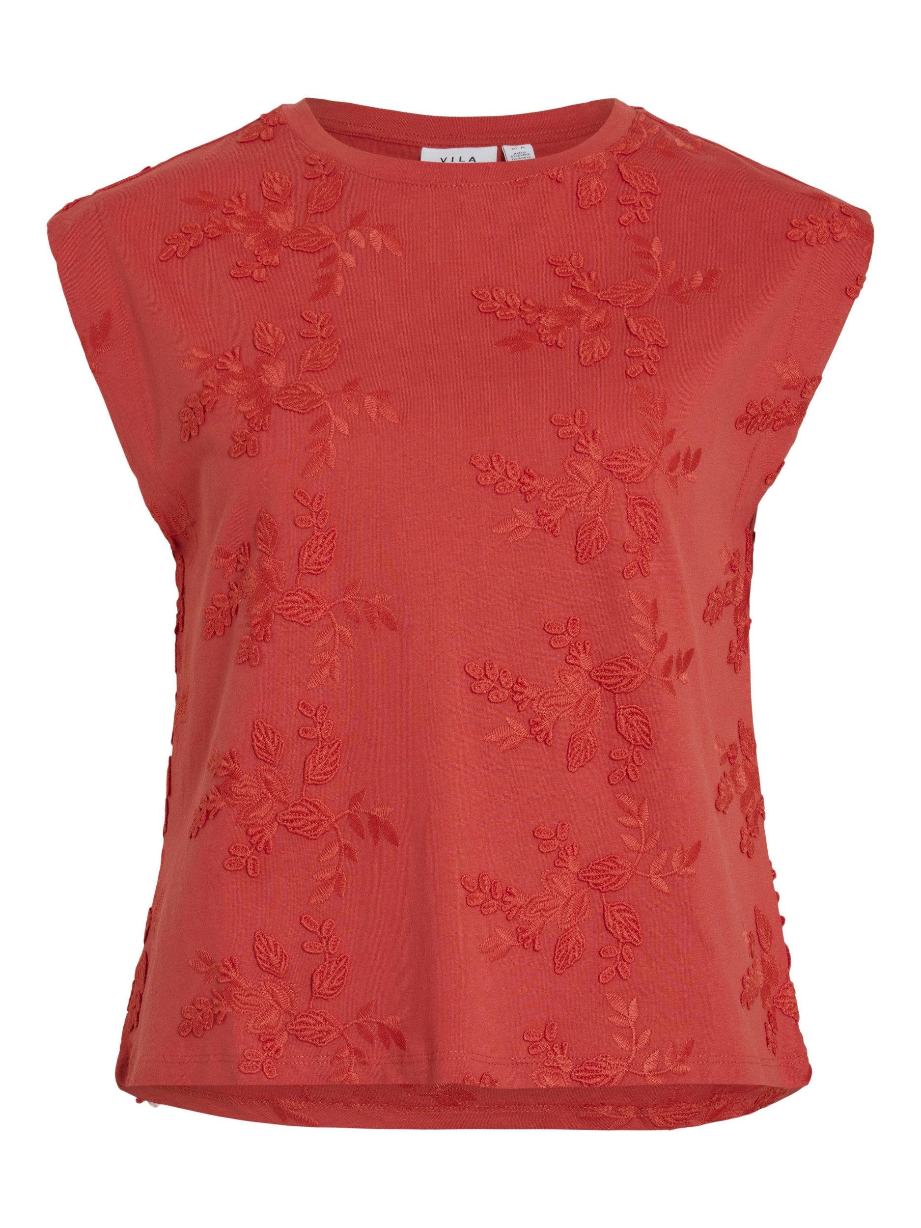 Vila Kurzarmbluse VINAYLA O-NECK S/L TOP Aurora Red