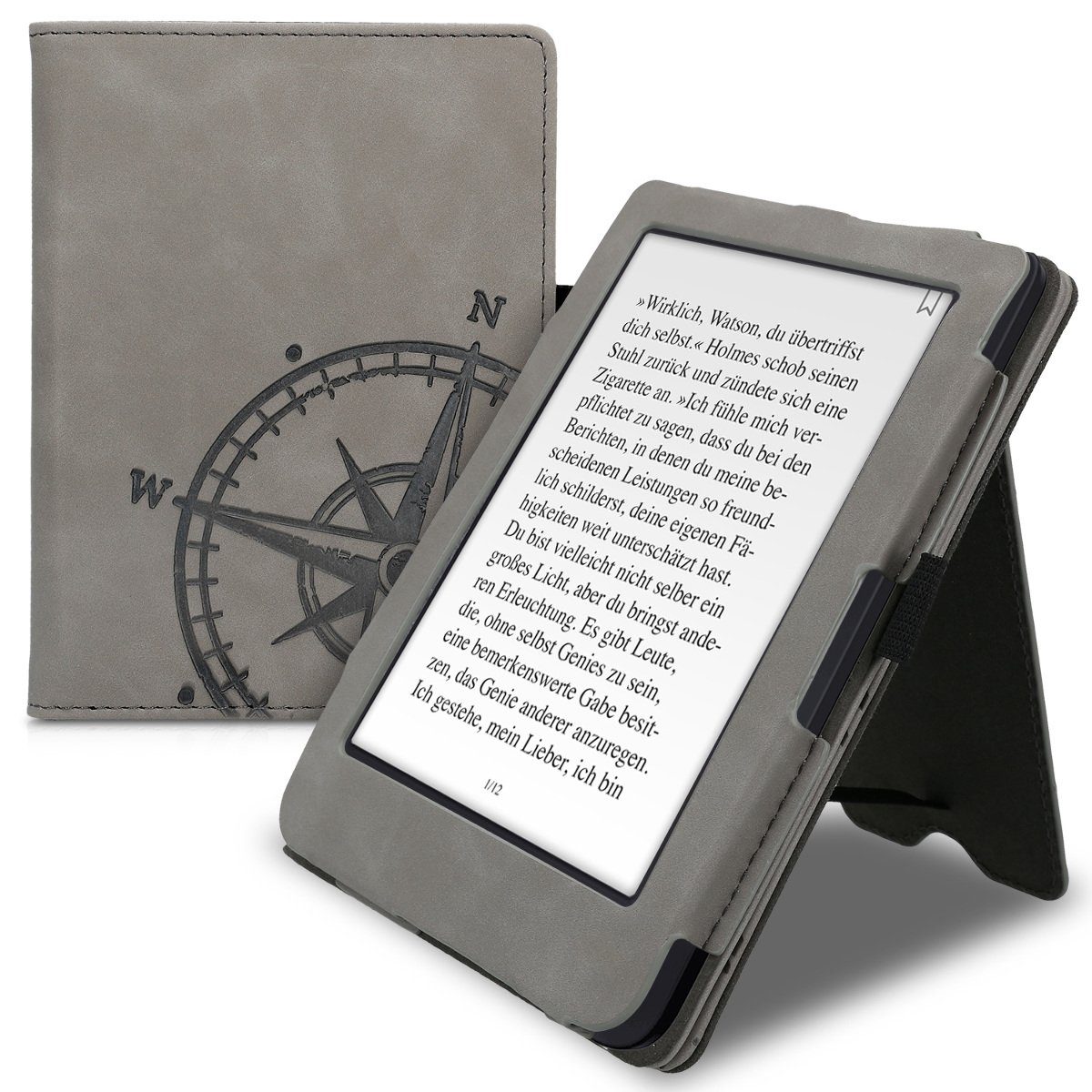 kwmobile E-Reader-Hülle Schutzhülle für Tolino Shine 3, Handschlaufe -  Cover Kompass Vintage Design