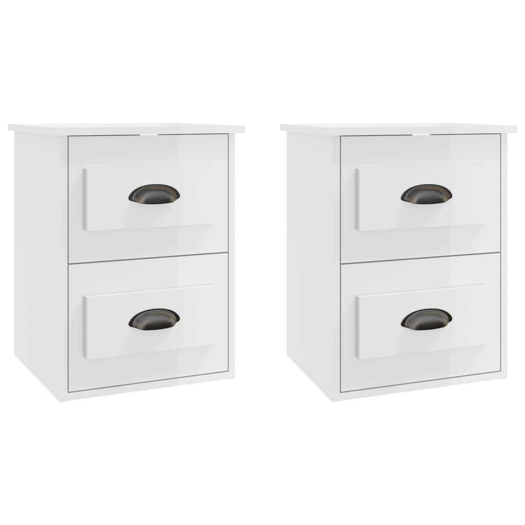 vidaXL Nachttisch Wand-Nachttische 2 Stk. Hochglanz-Weiß 41,5x36x53 cm (2-St)
