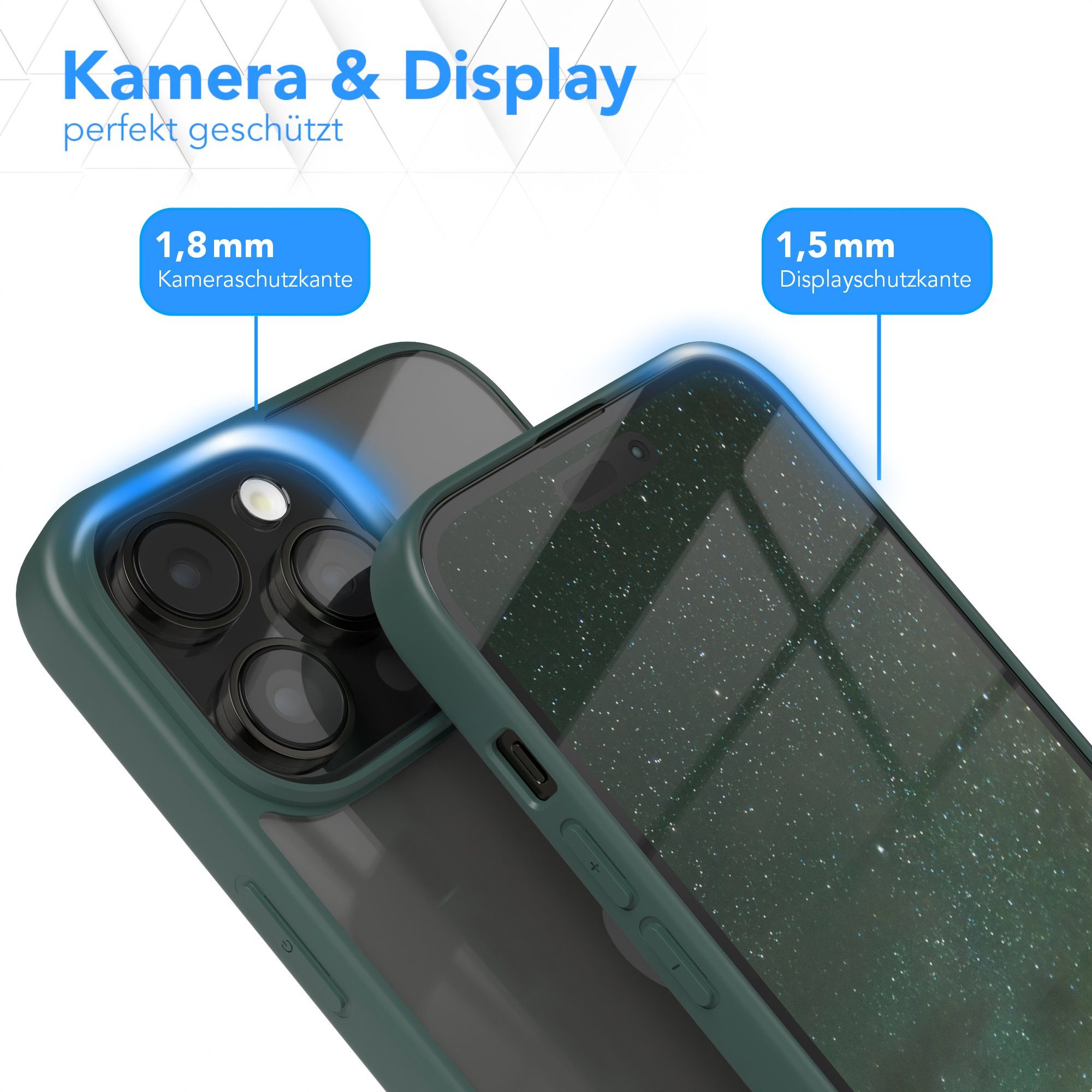 EAZY CASE Handyhülle Bumper Case für Apple iPhone 14 Pro Max 6,7 Zoll, Hybrid Handyhülle mit Displayschutz Backcover stoßfest Rand Nacht Grün