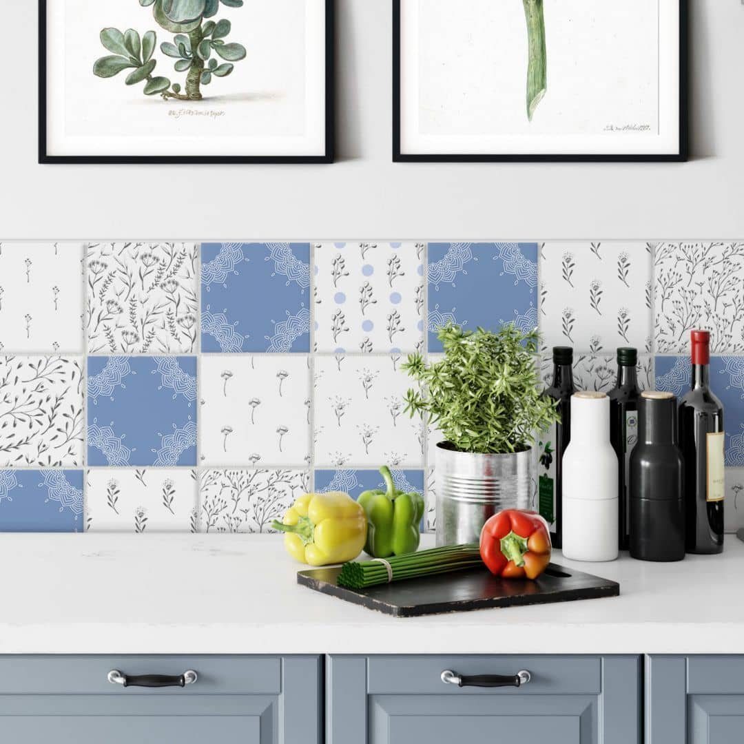 K&L Wall Art Fliesenaufkleber selbstklebend Klebefliese Set Boho Landhaus Deko Vintage Küche