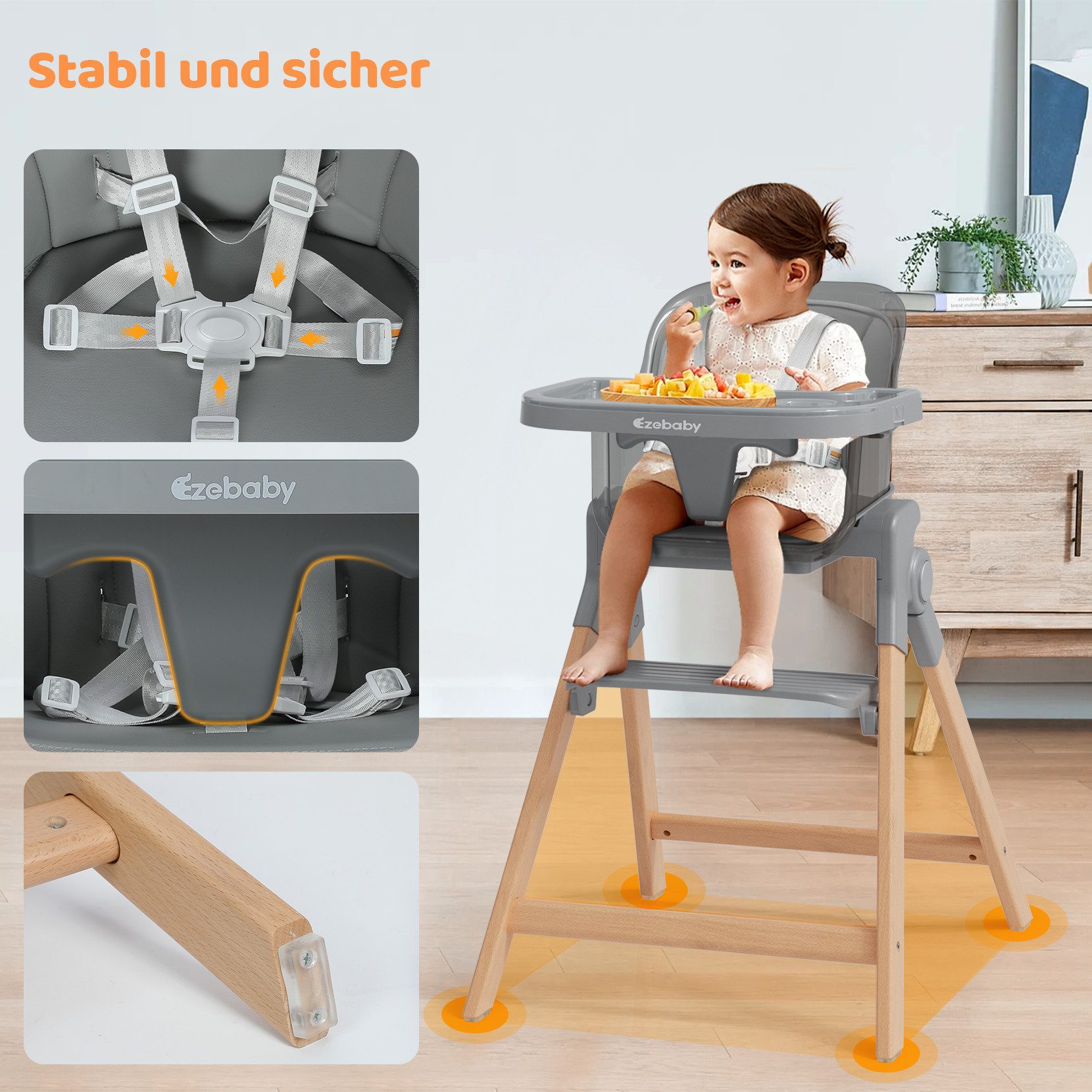 Ezebaby Kinderstuhl Kinderstuhl mit Holzbeine, Kunstleder günstig online kaufen