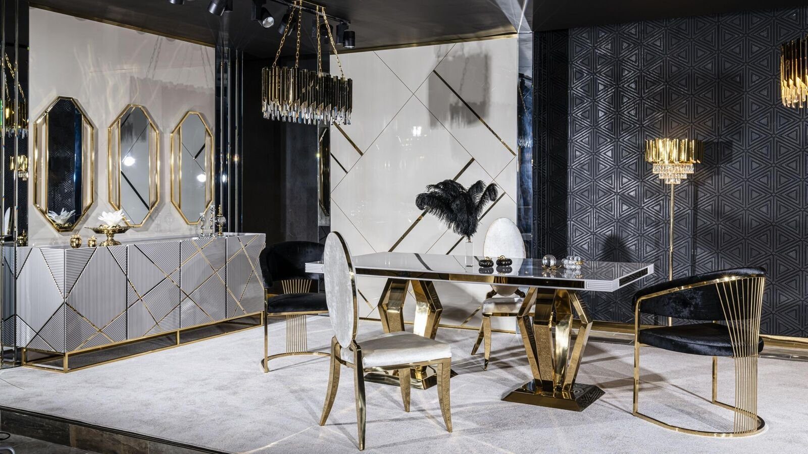 JVmoebel Armlehnstuhl Modernes Esszimmer Stuhl Luxus Designer Edelstahl Elemente Textil Neu, Made in Europa