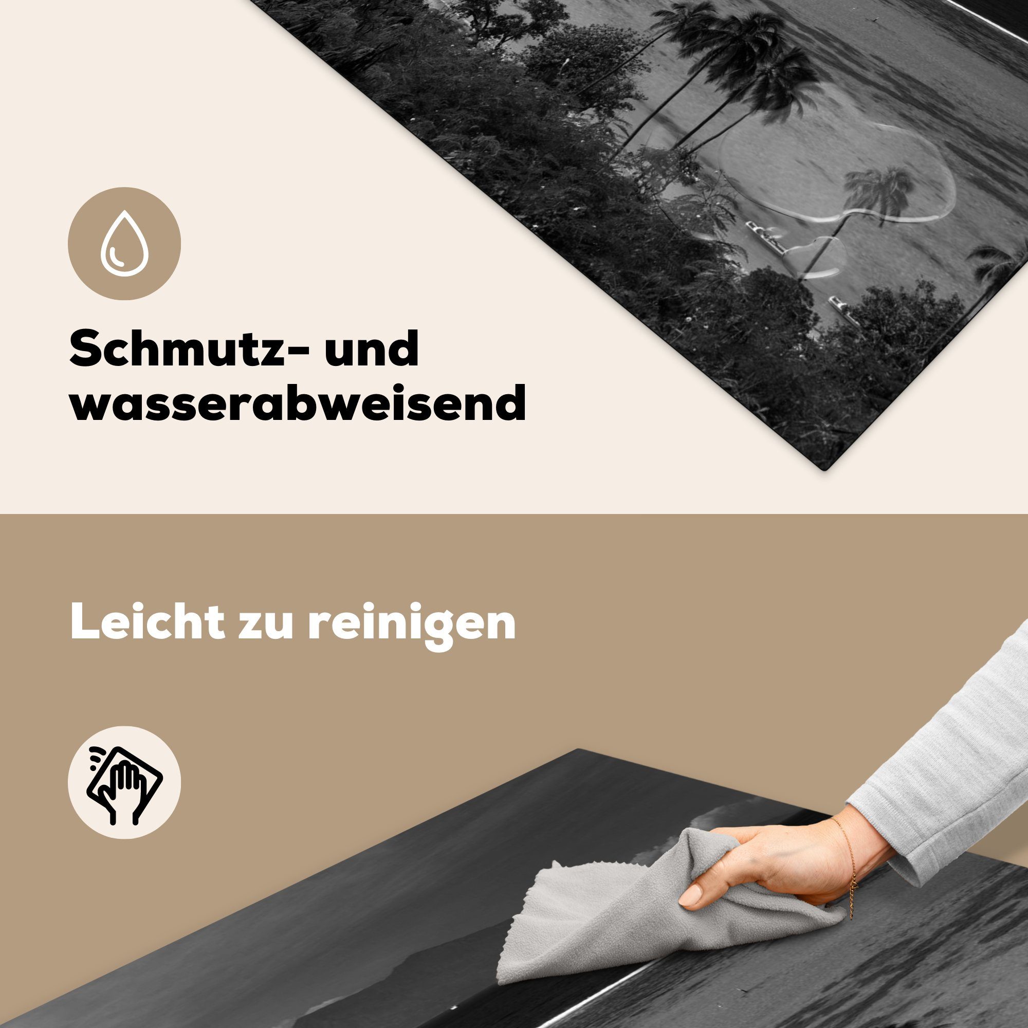 für klarem MuchoWow im, Ceranfeldabdeckung, Wasser Vinyl, Mo'orea 78x78 blauem Palmen an Arbeitsplatte mit küche Küste Herdblende-/Abdeckplatte cm, von tlg), der (1