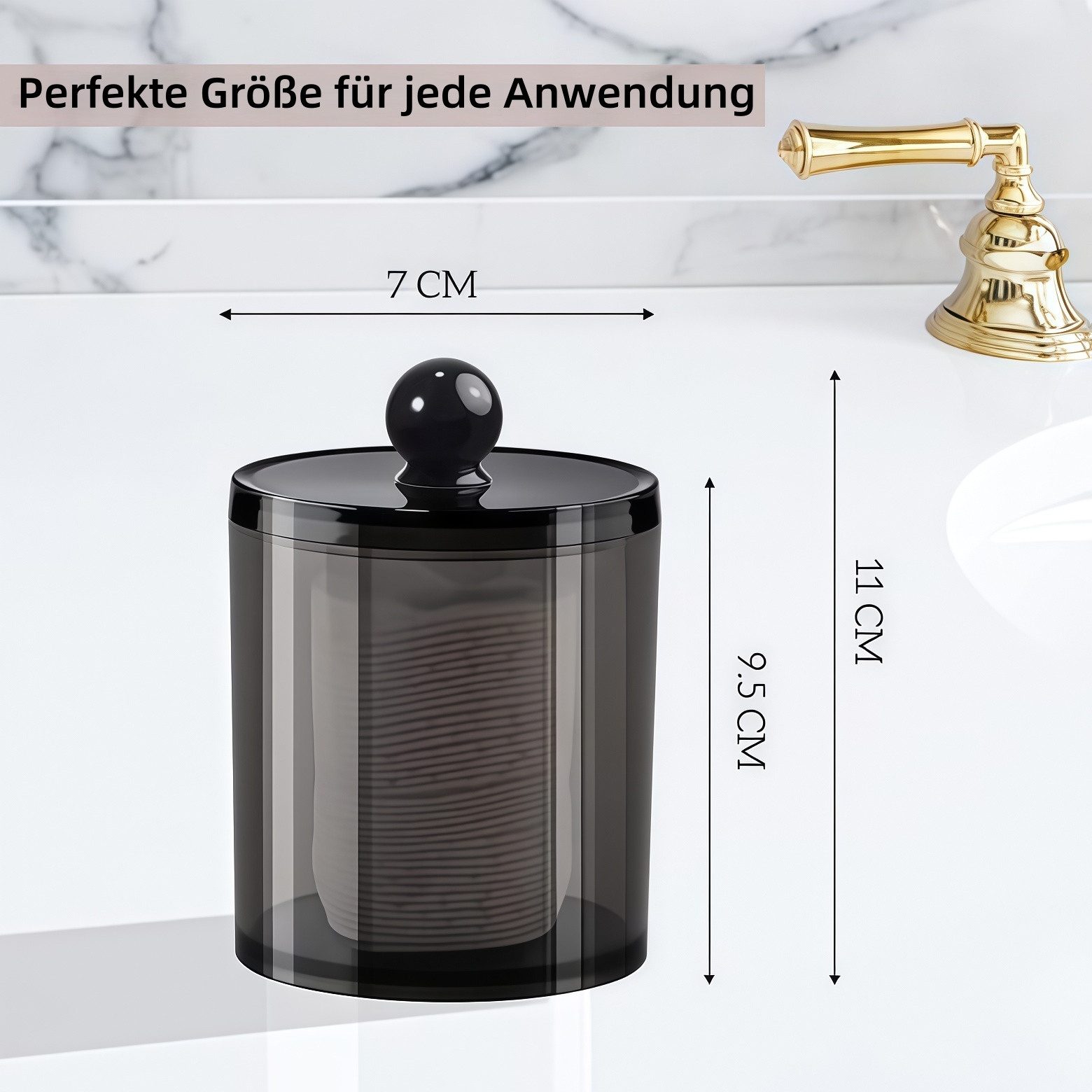 FOUORTUNATE-BEE Wattestäbchenspender Kosmetik-Organizer mit 3 Wattestäbchen-Boxen, transparent schwarz, (3-tlg), Praktische Aufbewahrungsbox für Kosmetik und Badzubehör