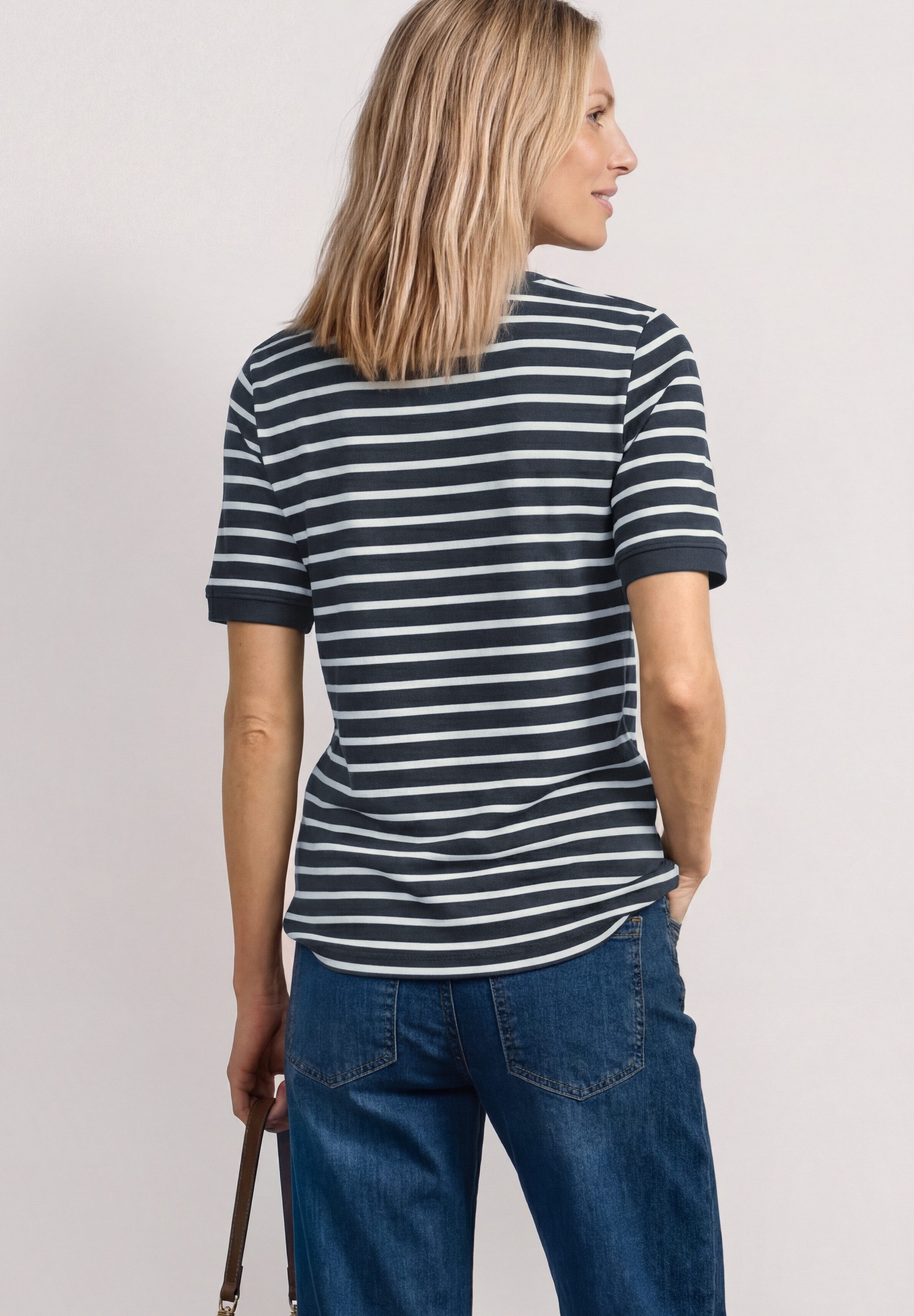 STREET ONE Rundhalsshirt Sommershirt mit Boat Neck und Streifen