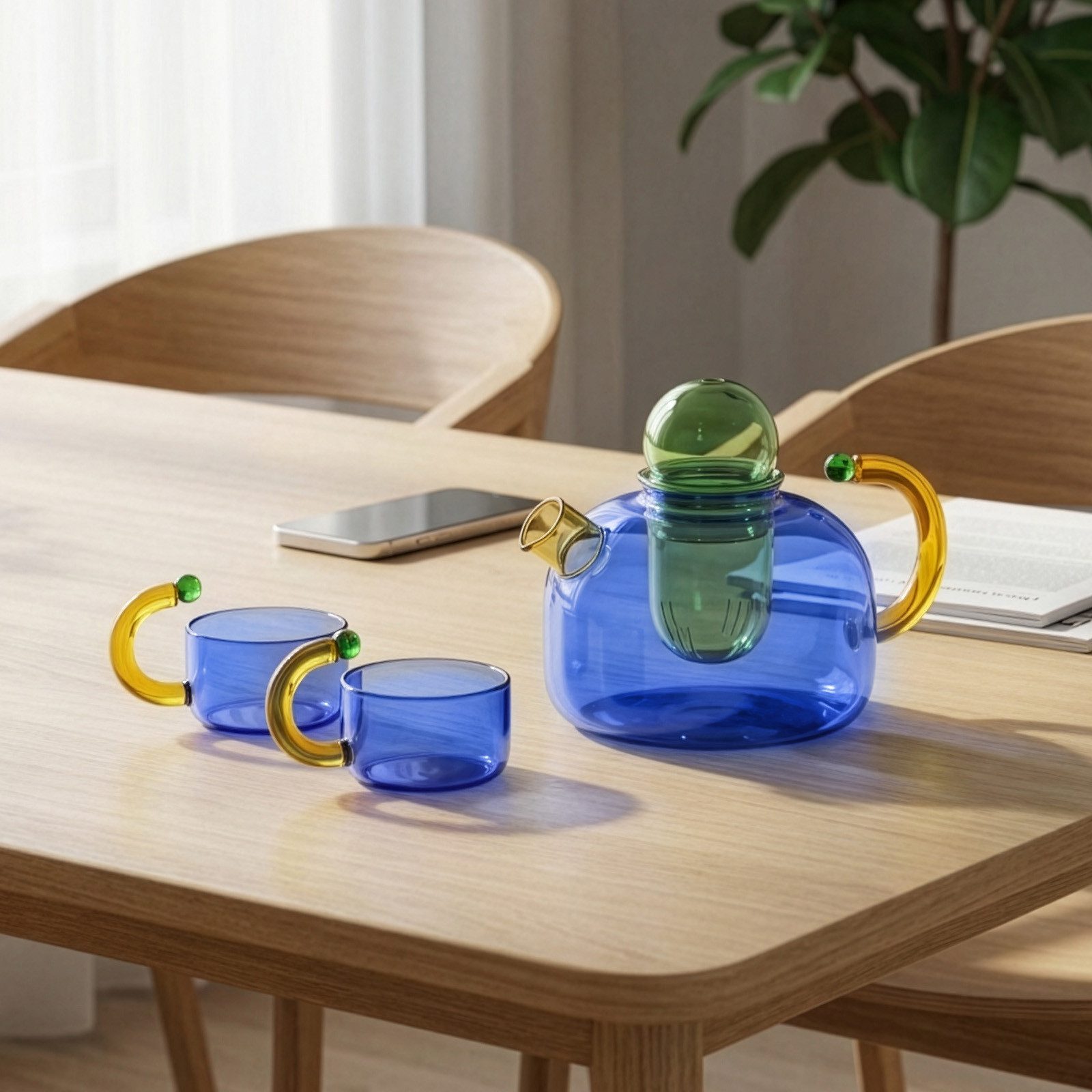 Youyijia Teekanne Teekannen Glas Teekanne Set mit 2 Tassen und herausnehmbarem Teesieb