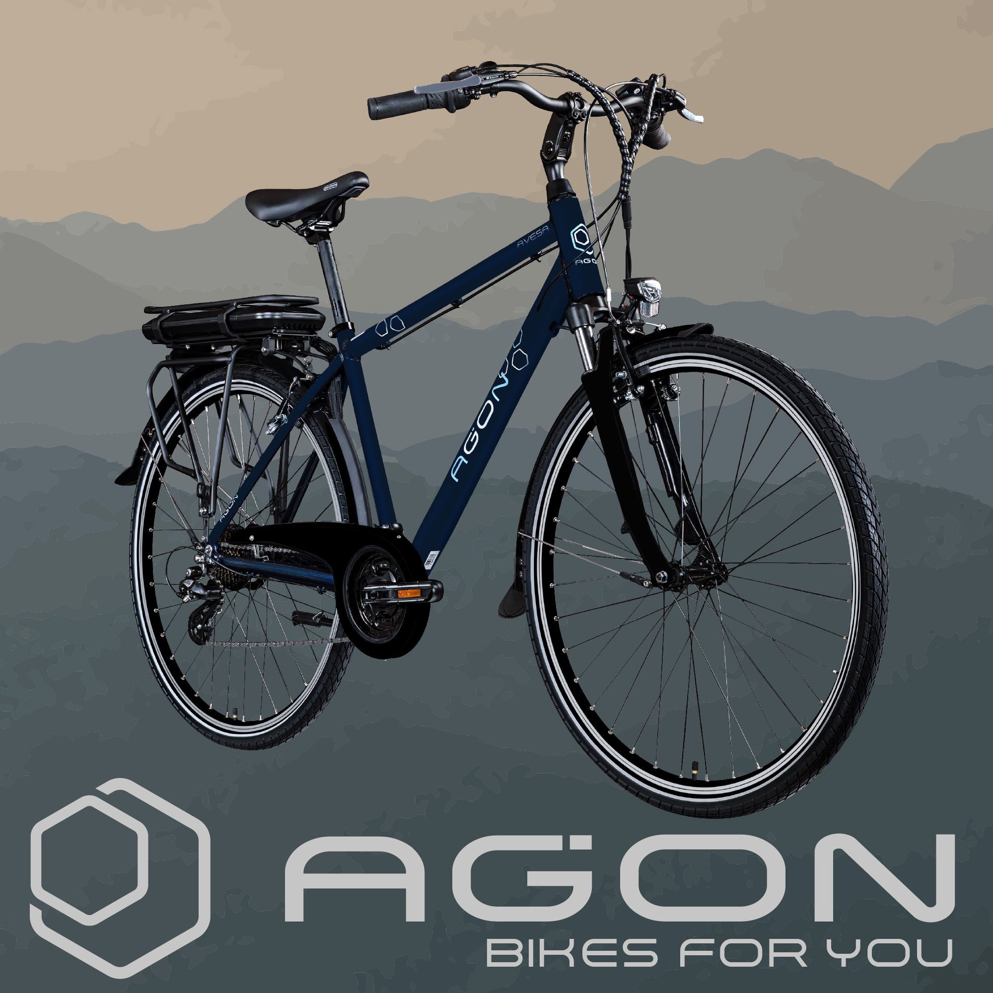AGON E-Bike Trekkingrad Avesa, 21 Gang, Kettenschaltung, Heckmotor, 374 Wh, Pedelec, Elektrofahrrad für Damen u. Herren
